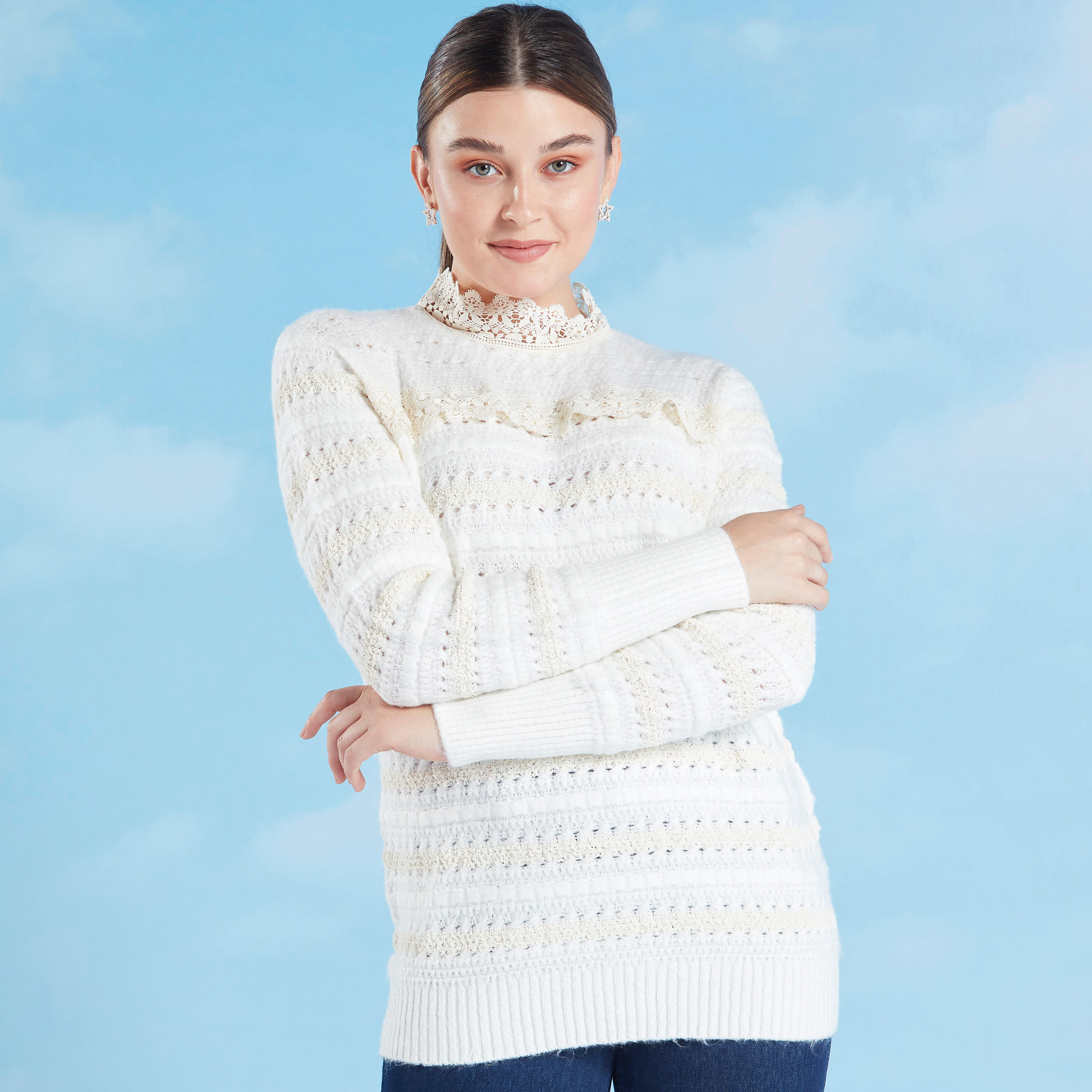 كنزة بارزة الملمس بياقة عالية وأكمام طويلة من آيكونيك-women-clothing-cardigansandjumpers-jumpers-image-1