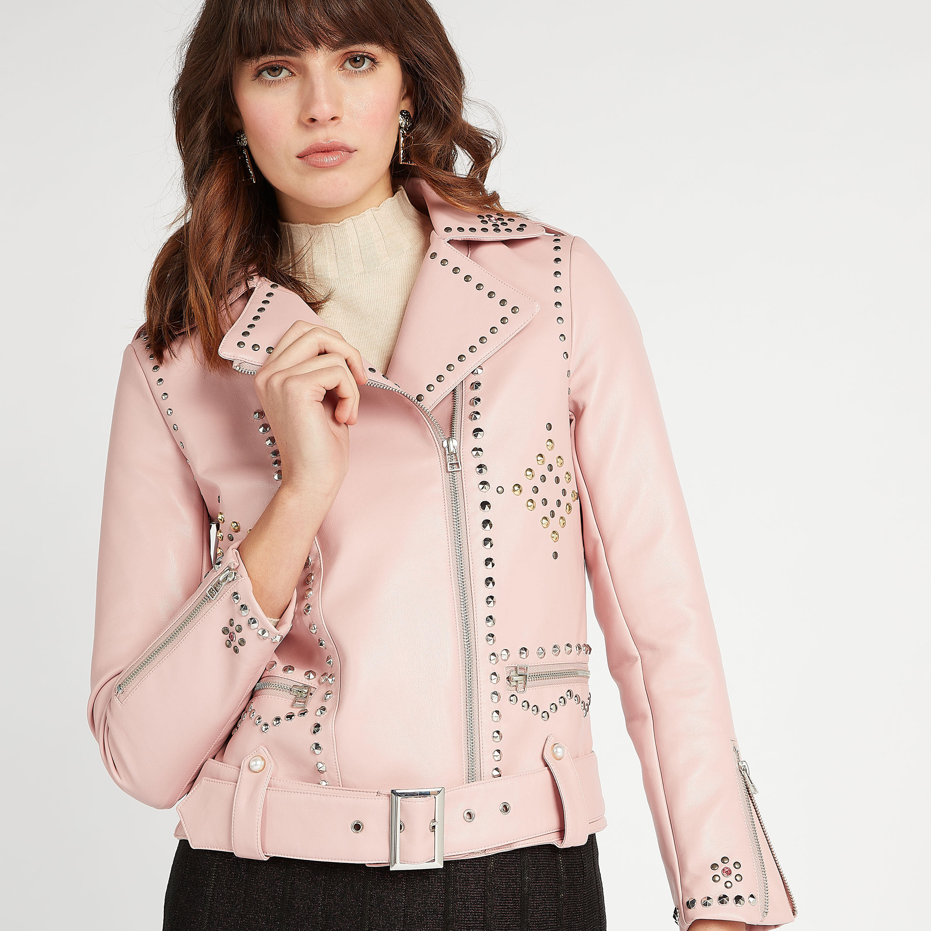 جاكيت بايكر مزين بسحاب إغلاق وتفاصيل حزام-women-winterwear-coatsandjackets-jackets-image-1