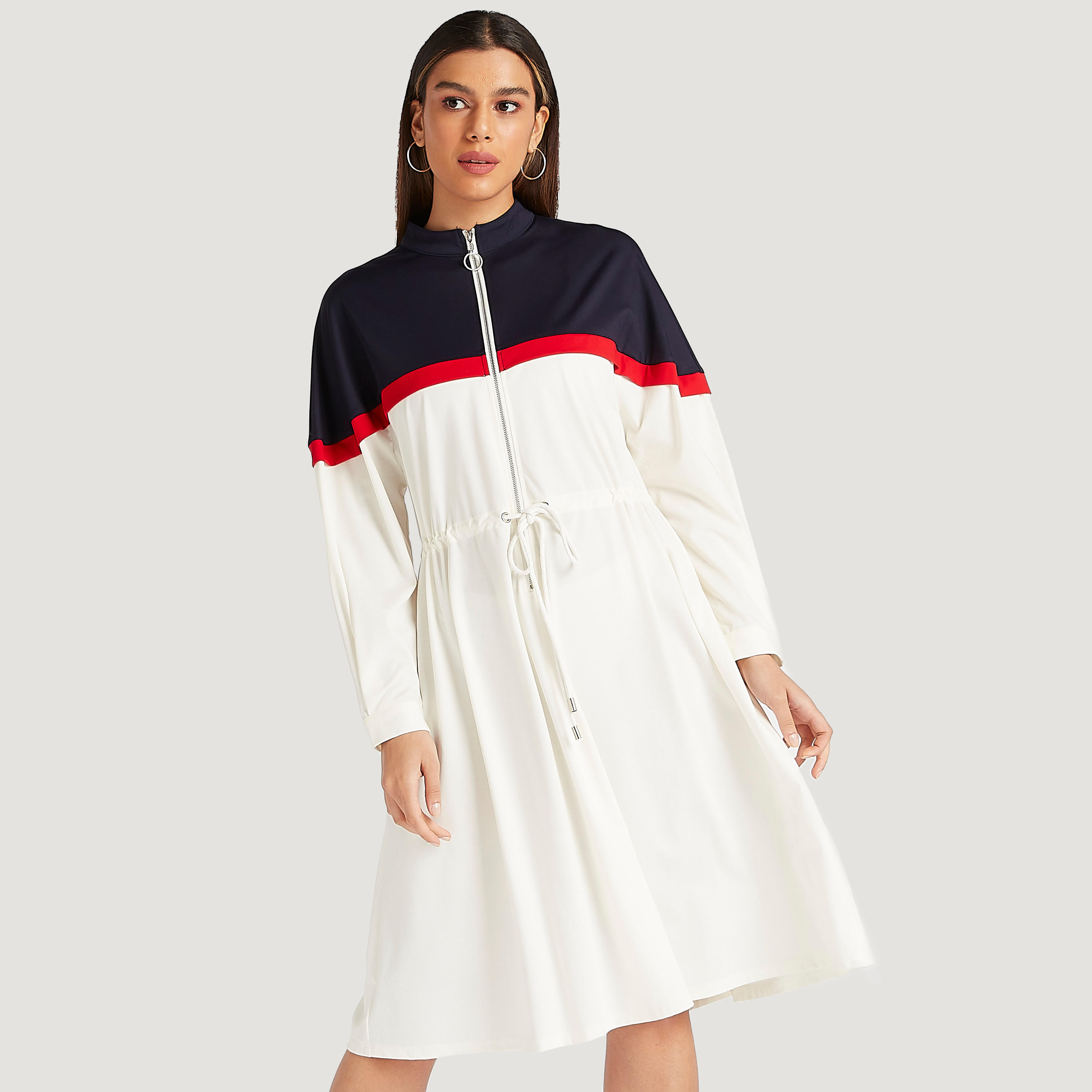 فستان ميدي سادة إيه لاين مع رباط خصر من آيكونك-women-clothing-dresses-image-1