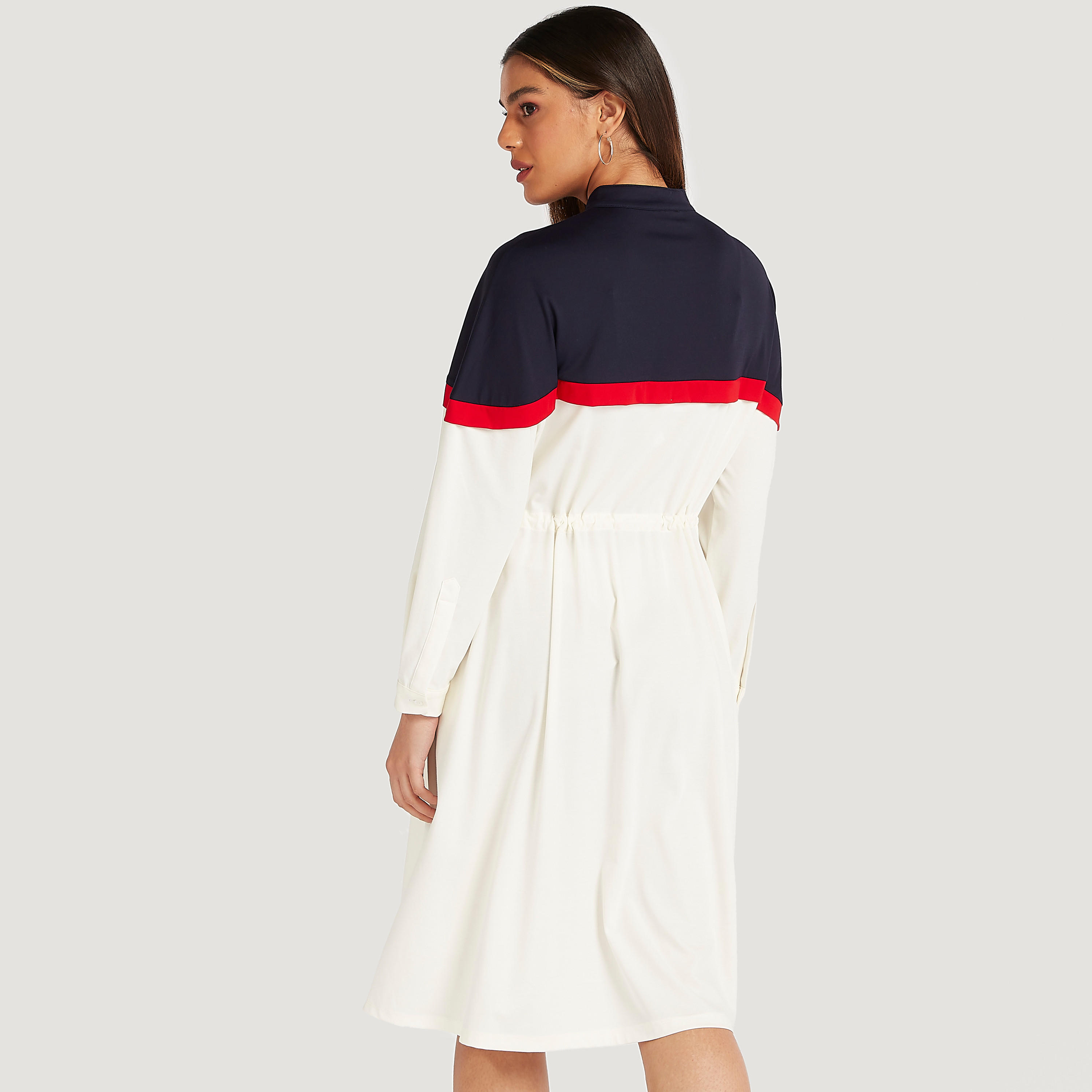 فستان ميدي سادة إيه لاين مع رباط خصر من آيكونك-women-clothing-dresses-image-4