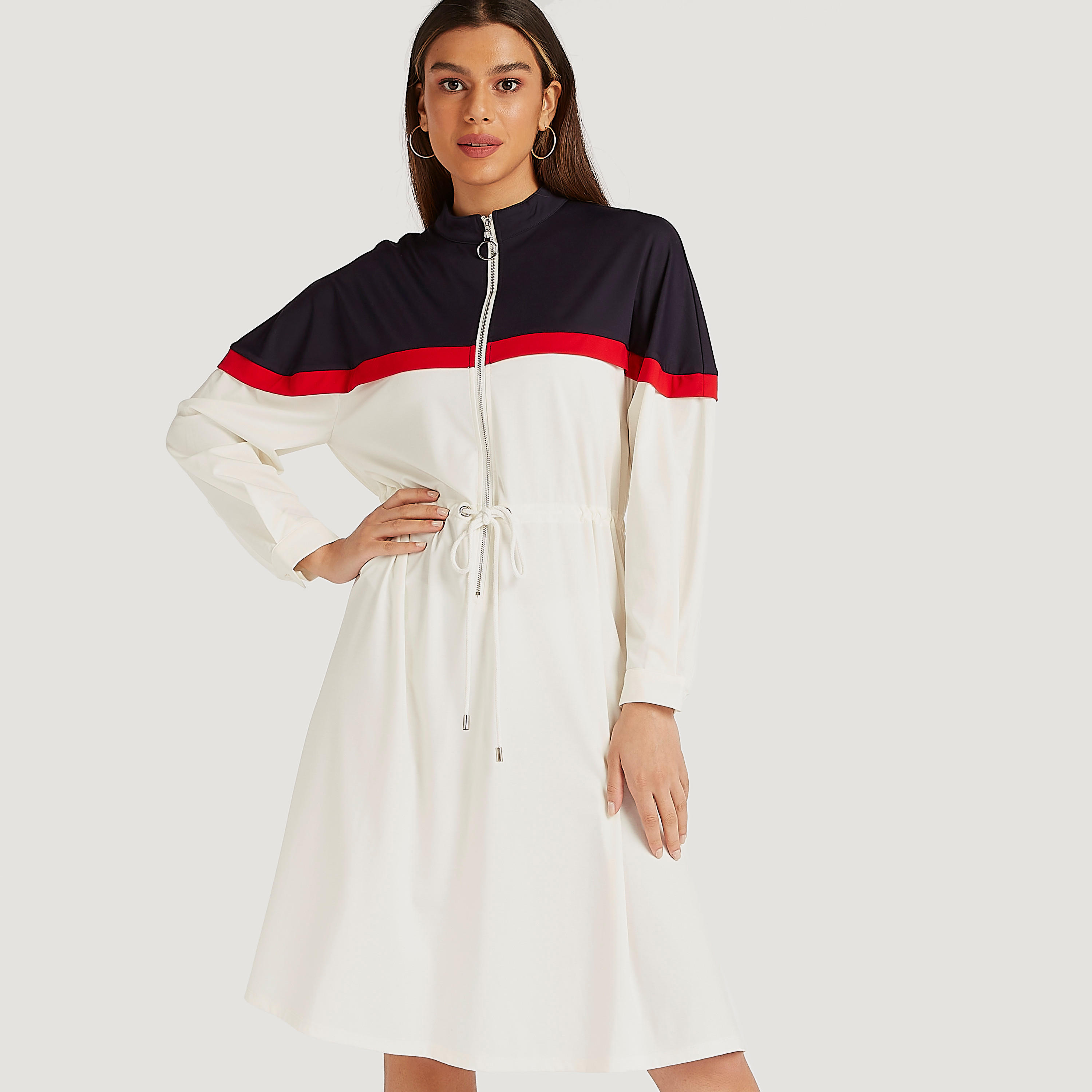 فستان ميدي سادة إيه لاين مع رباط خصر من آيكونك-women-clothing-dresses-image-5