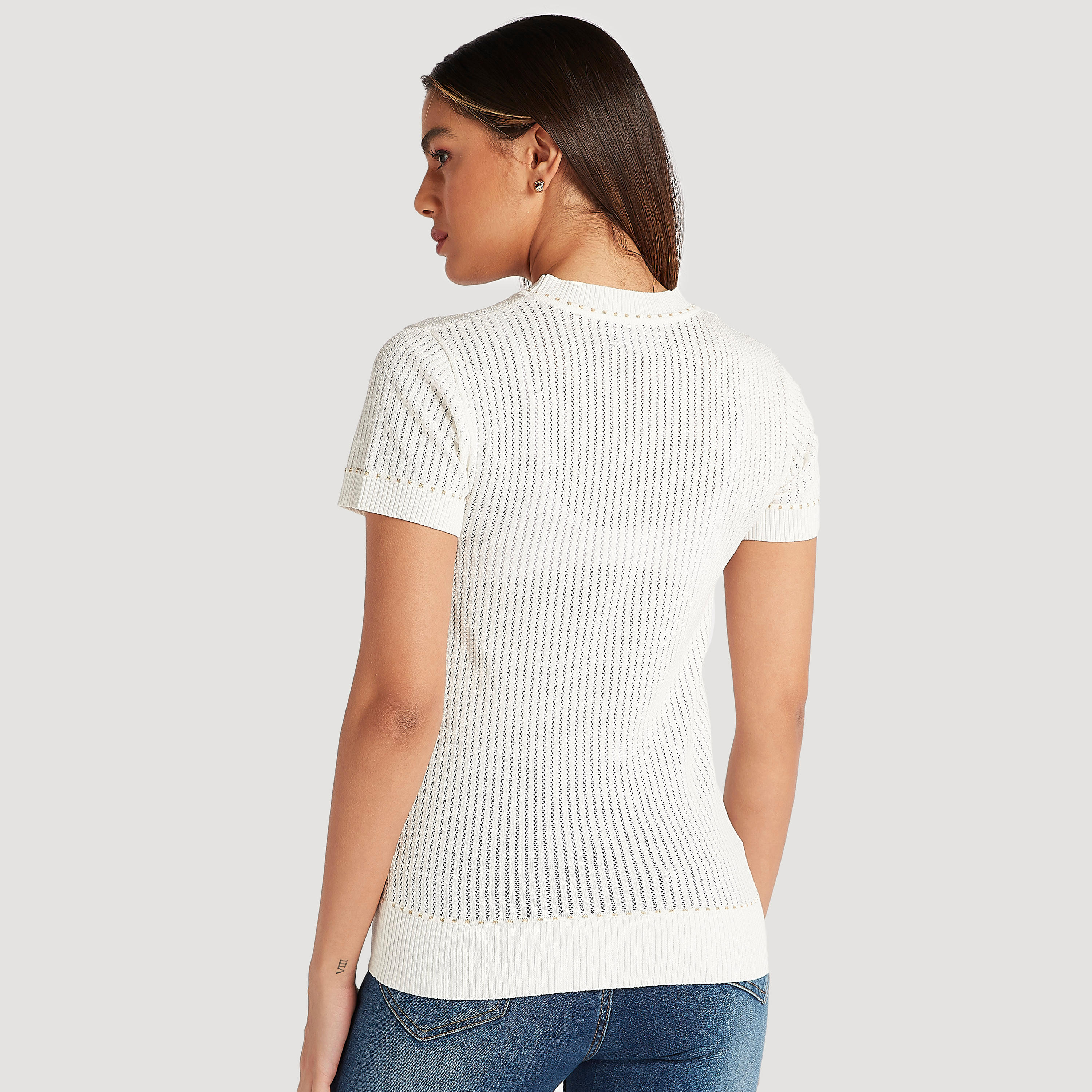 Iconic Textured Short Sleeves Top with Button Detail and Pockets-women-clothing-shirtsandblouses-blouses-image-4