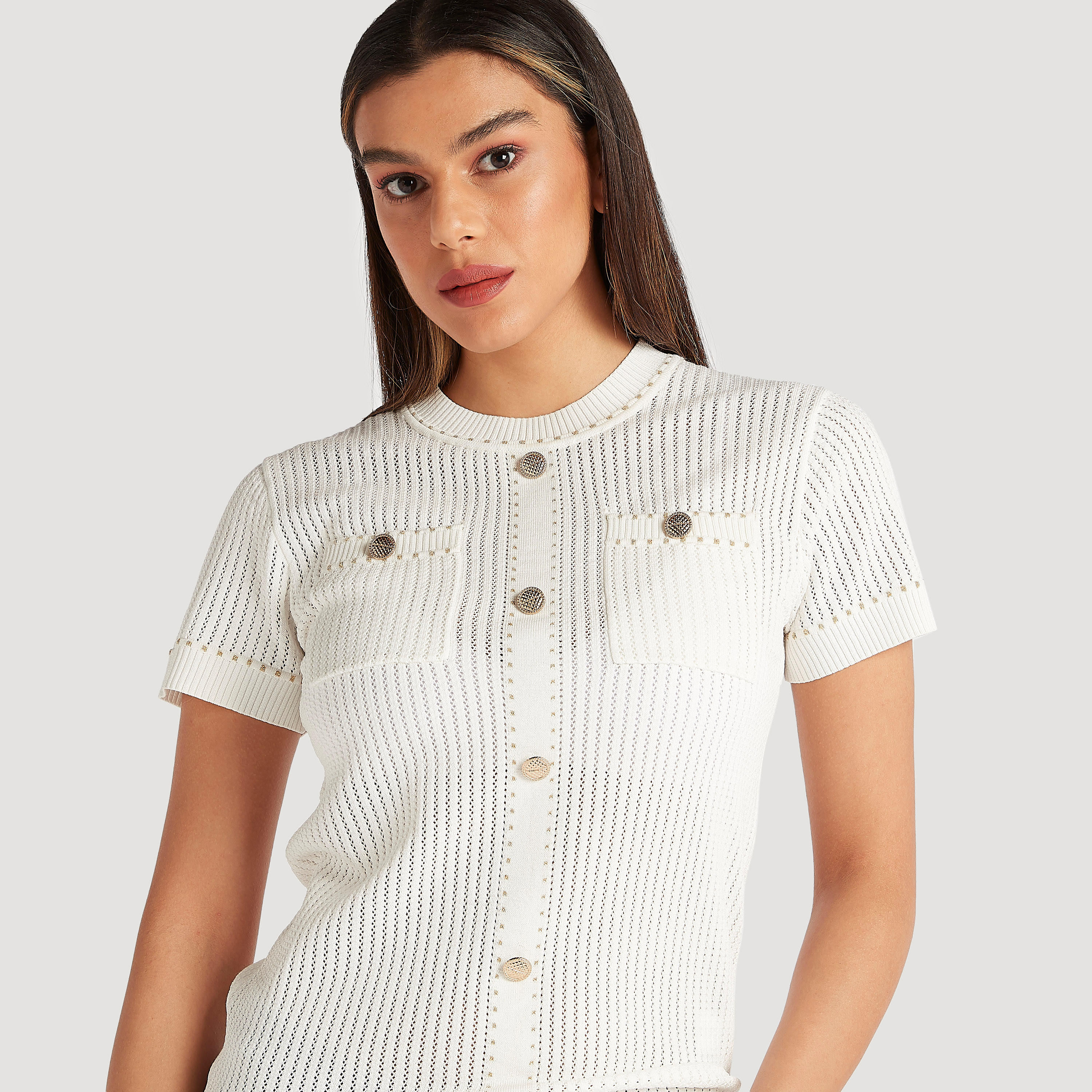 Iconic Textured Short Sleeves Top with Button Detail and Pockets-women-clothing-shirtsandblouses-blouses-image-5