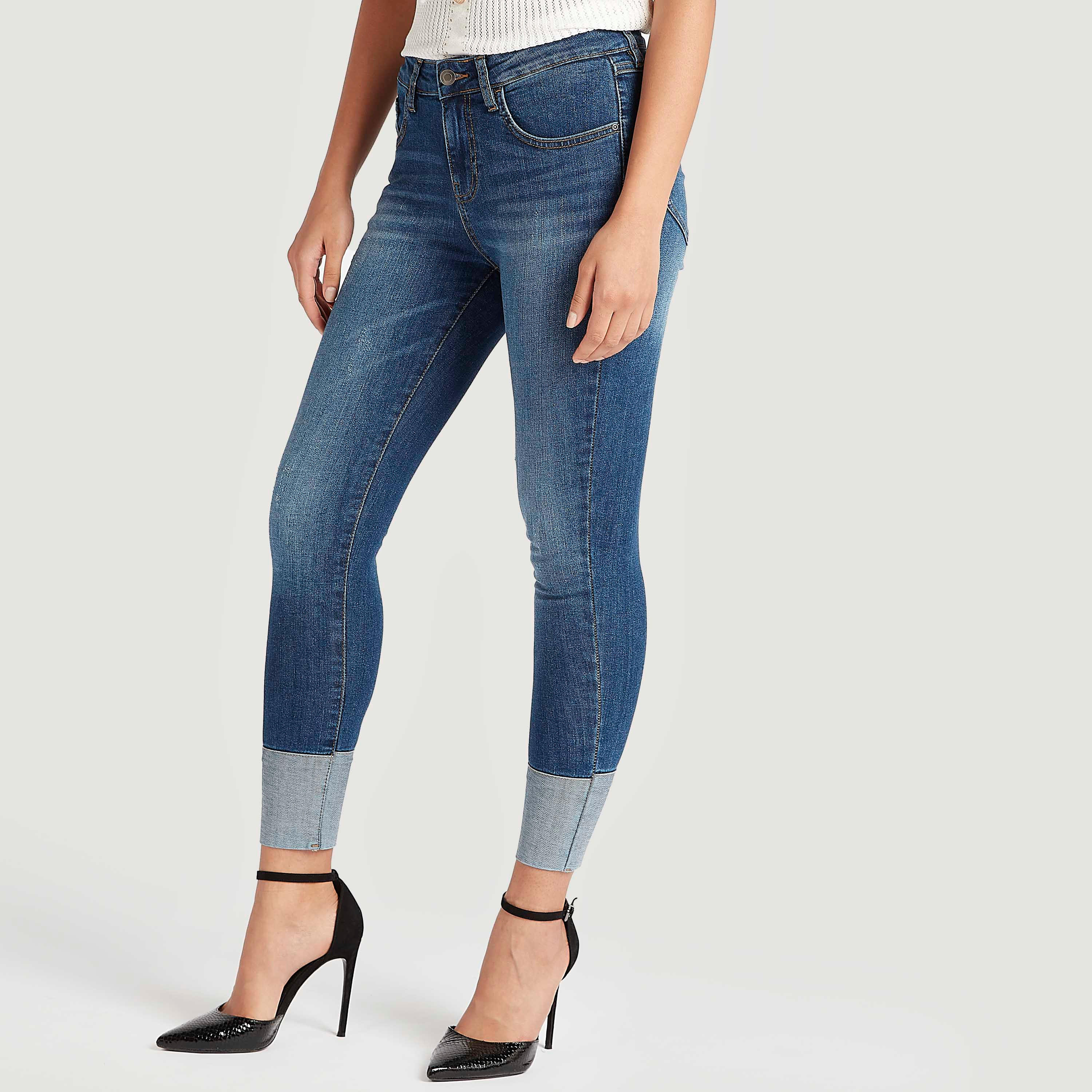 بنطلون سليم فيت بخصر متوسّط الارتفاع وزر إغلاق من آيكونيك-women-clothing-bottoms-jeans-image-1