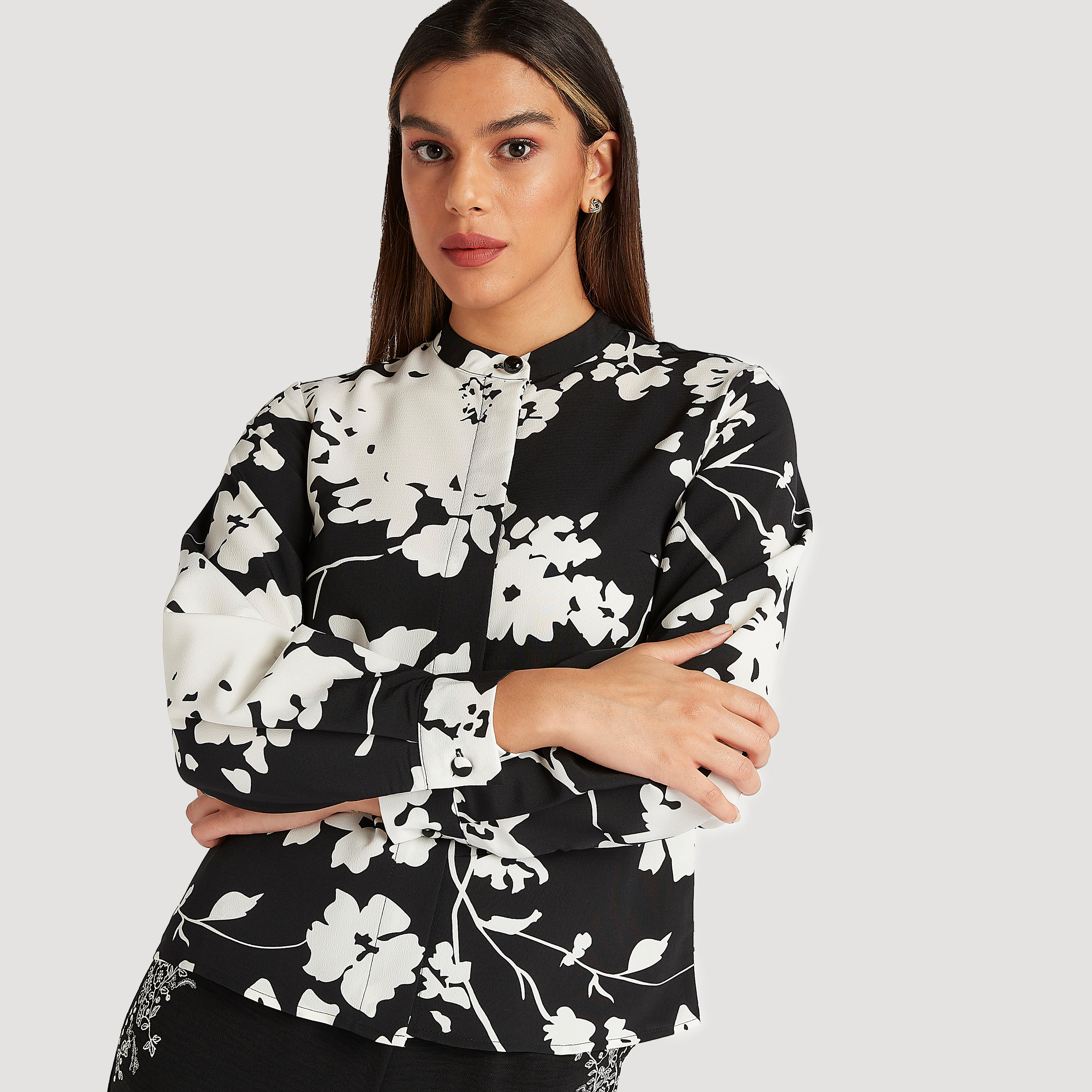Iconic Floral Print Top with Mandarin Collar-women-clothing-shirtsandblouses-blouses-image-1