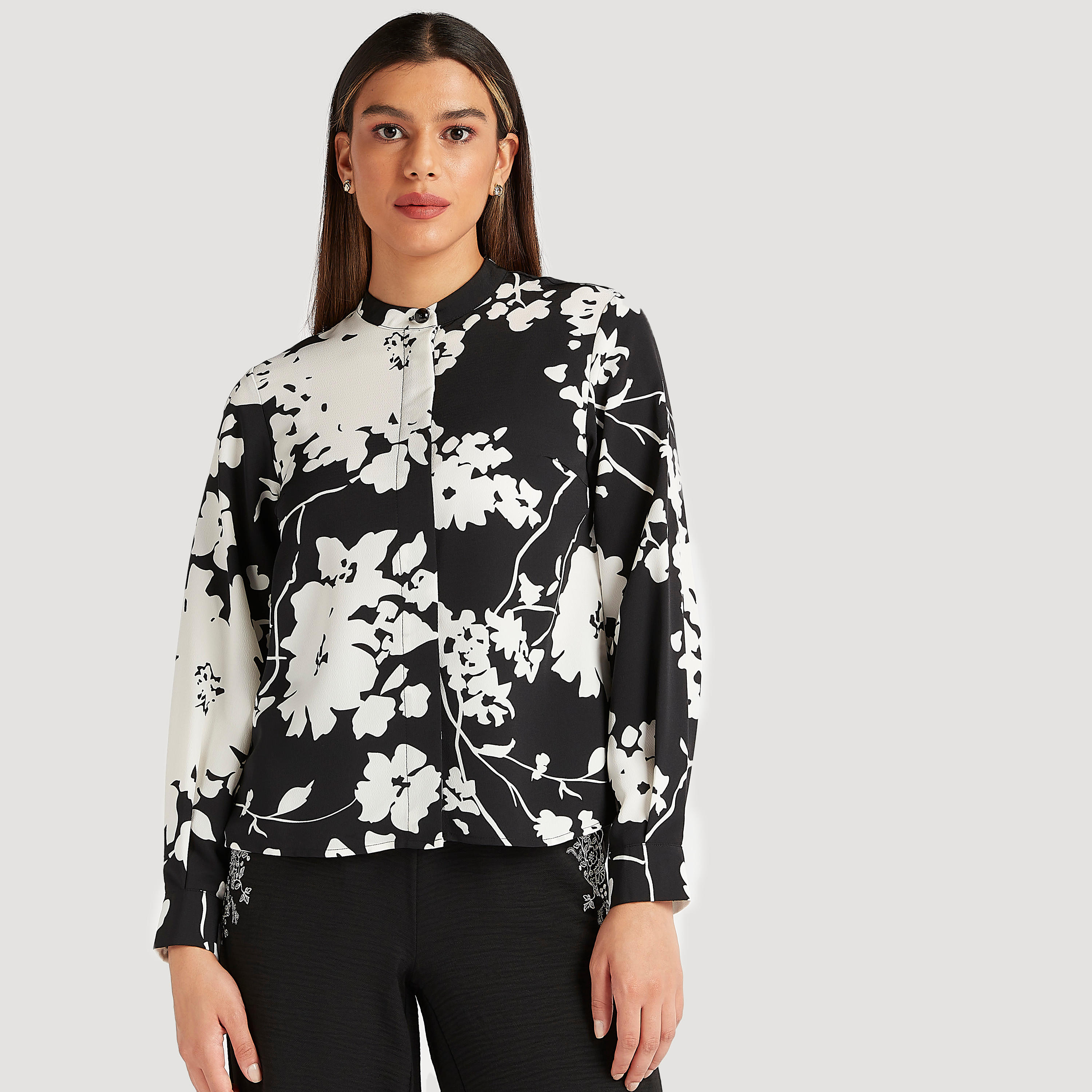 Iconic Floral Print Top with Mandarin Collar-women-clothing-shirtsandblouses-blouses-image-5