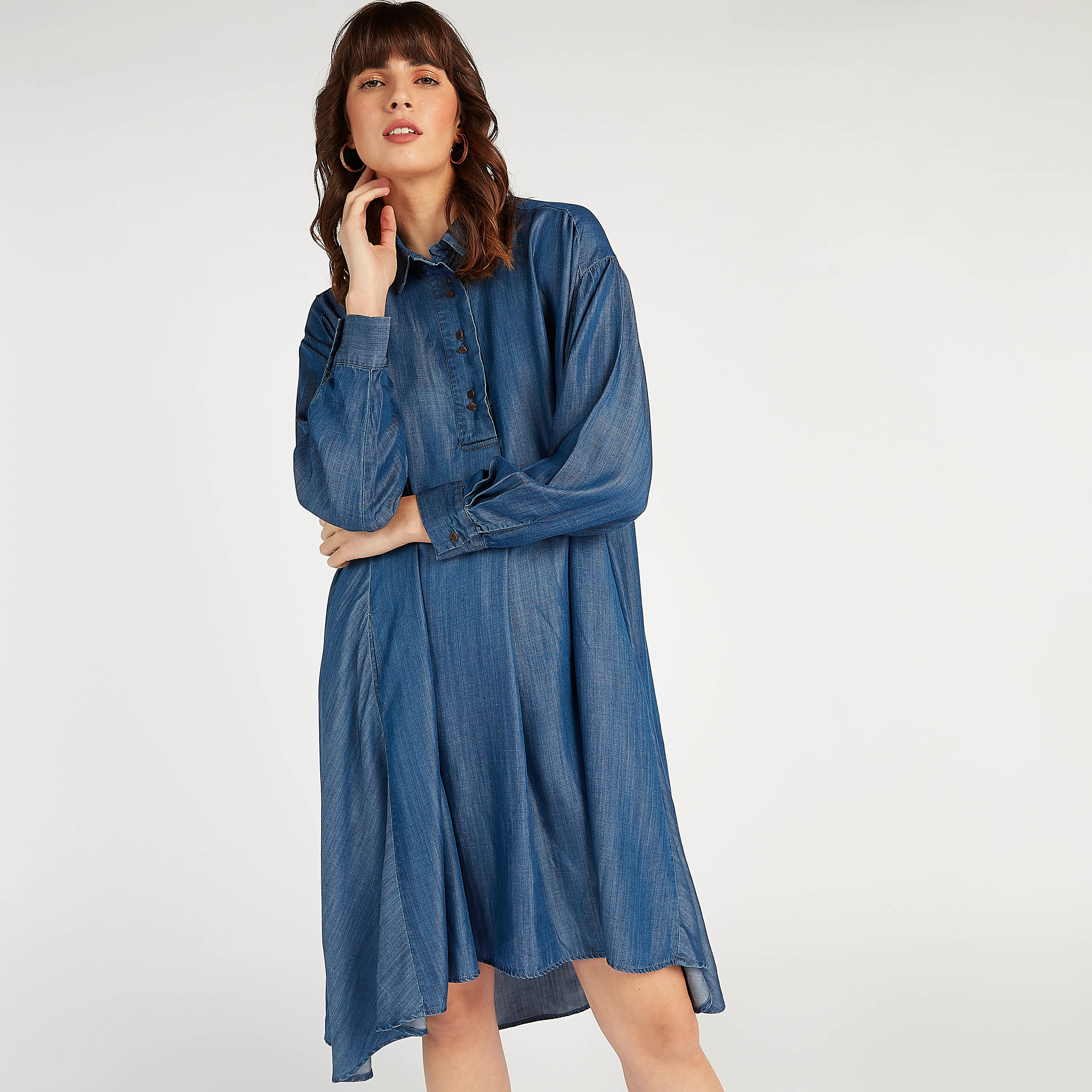 تونيك واسع بياقة عادية وأكمام كاب من آيكونيك-women-clothing-shirtsandblouses-blouses-image-6