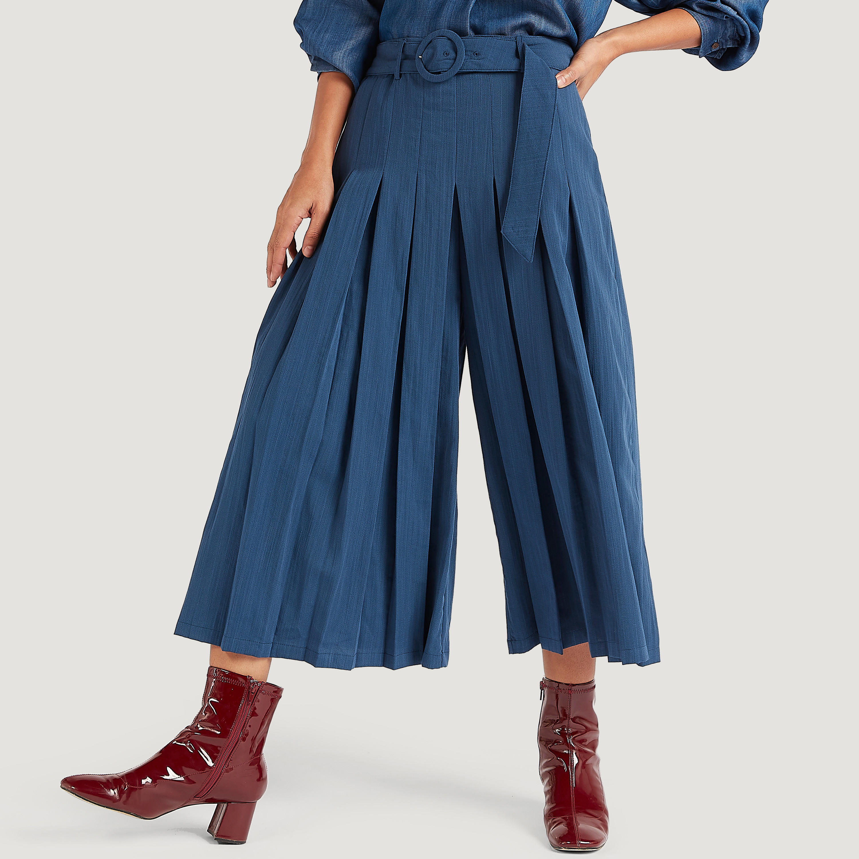 بنطلون كوليتوس سادة بحزام من آيكونيك-women-clothing-bottoms-trousers-image-5