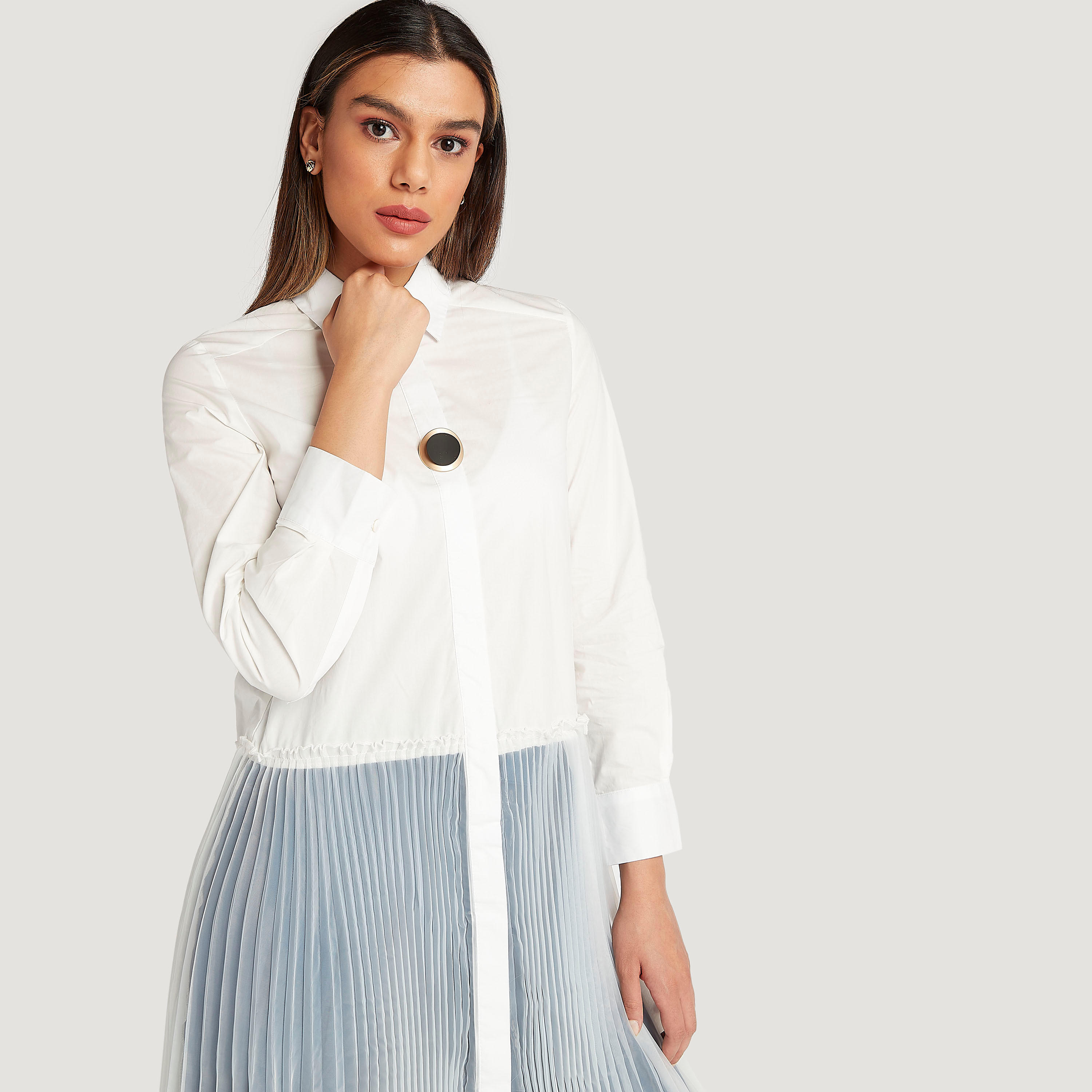 فستان ميدي إيه لاين بكشكشة وأكمام طويلة من آيكونيك-women-clothing-dresses-image-5