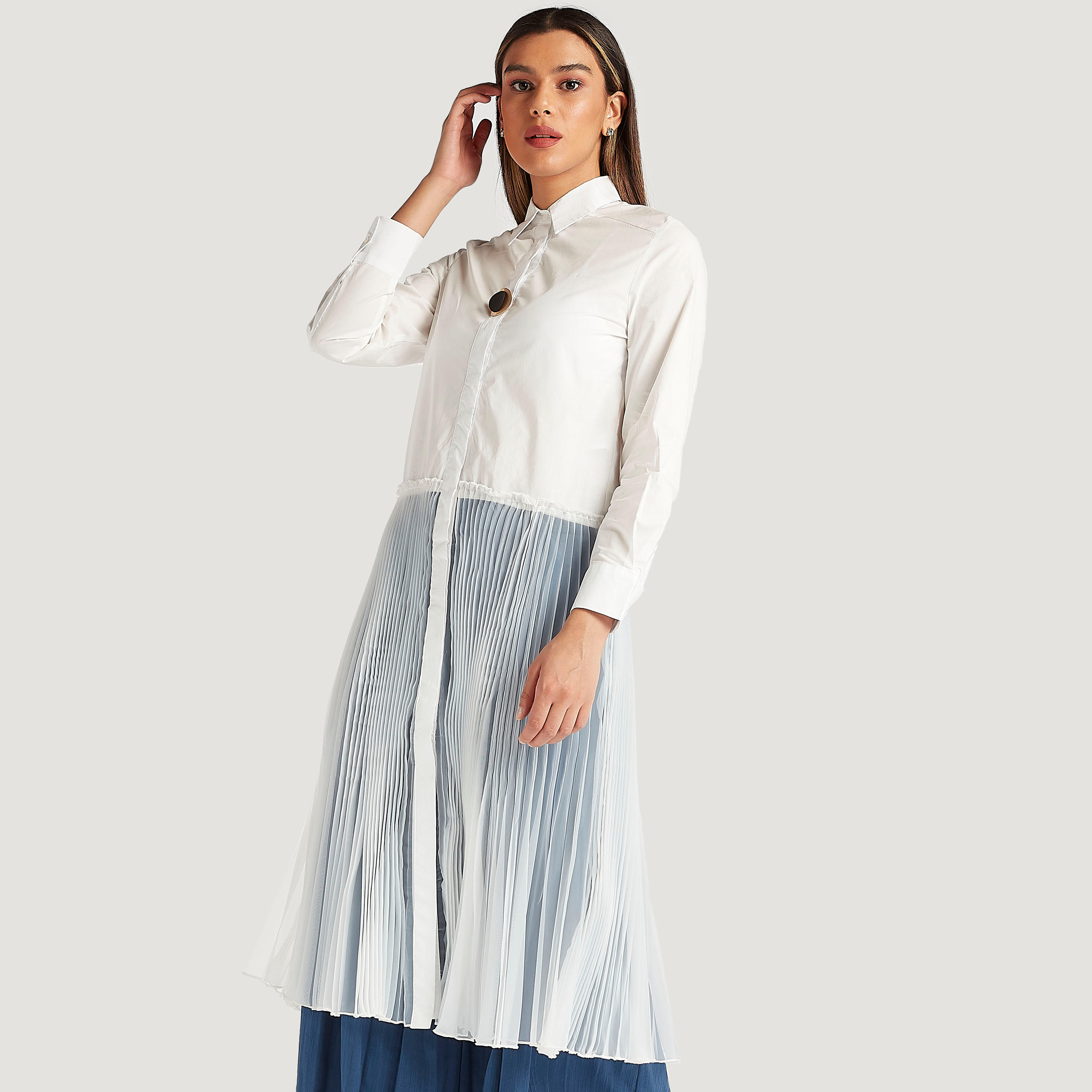 فستان ميدي إيه لاين بكشكشة وأكمام طويلة من آيكونيك-women-clothing-dresses-image-6