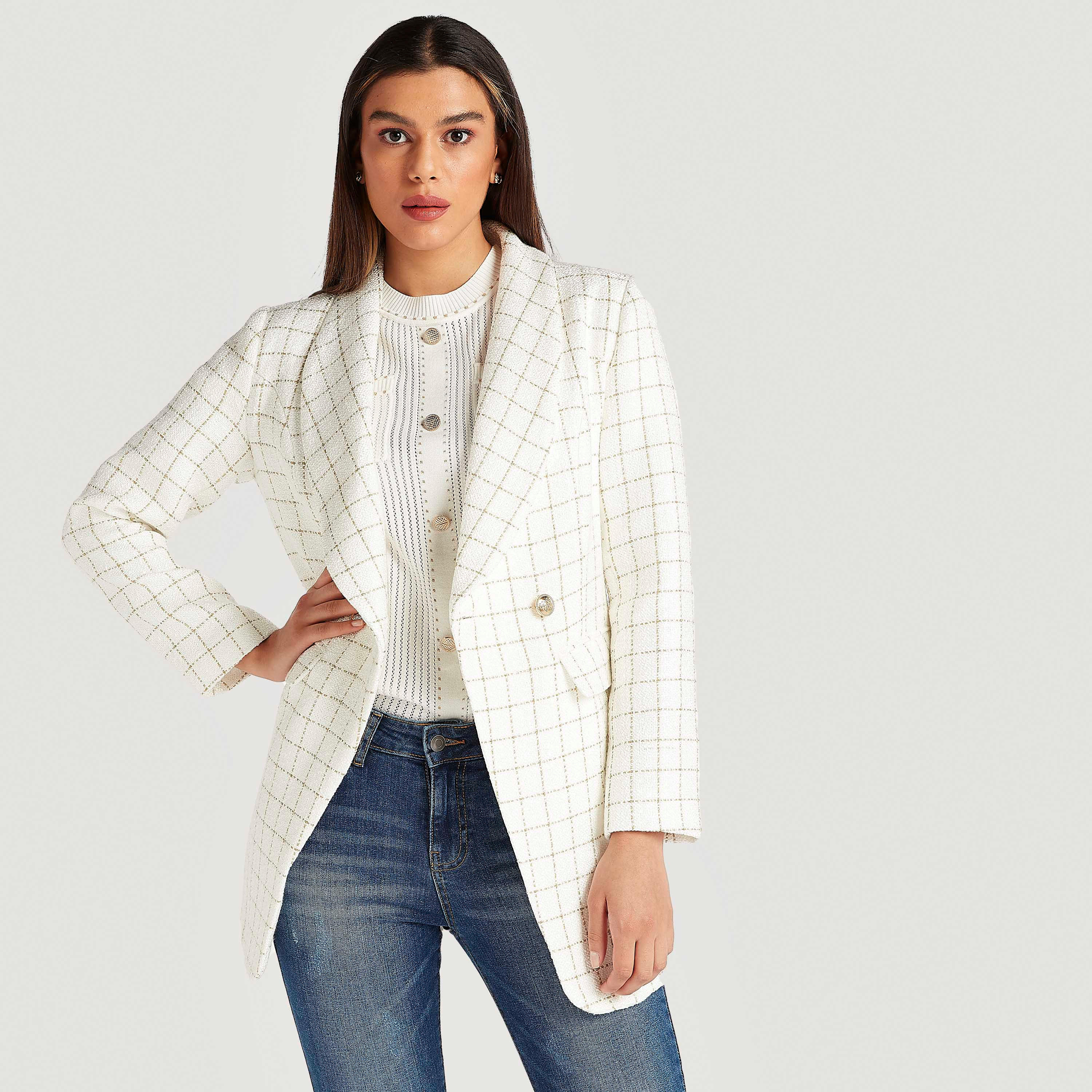 بليزر كاروهات بأكمام طويلة وجيوب بطيّة من آيكونيك-women-clothing-coatsandjackets-blazers-image-1