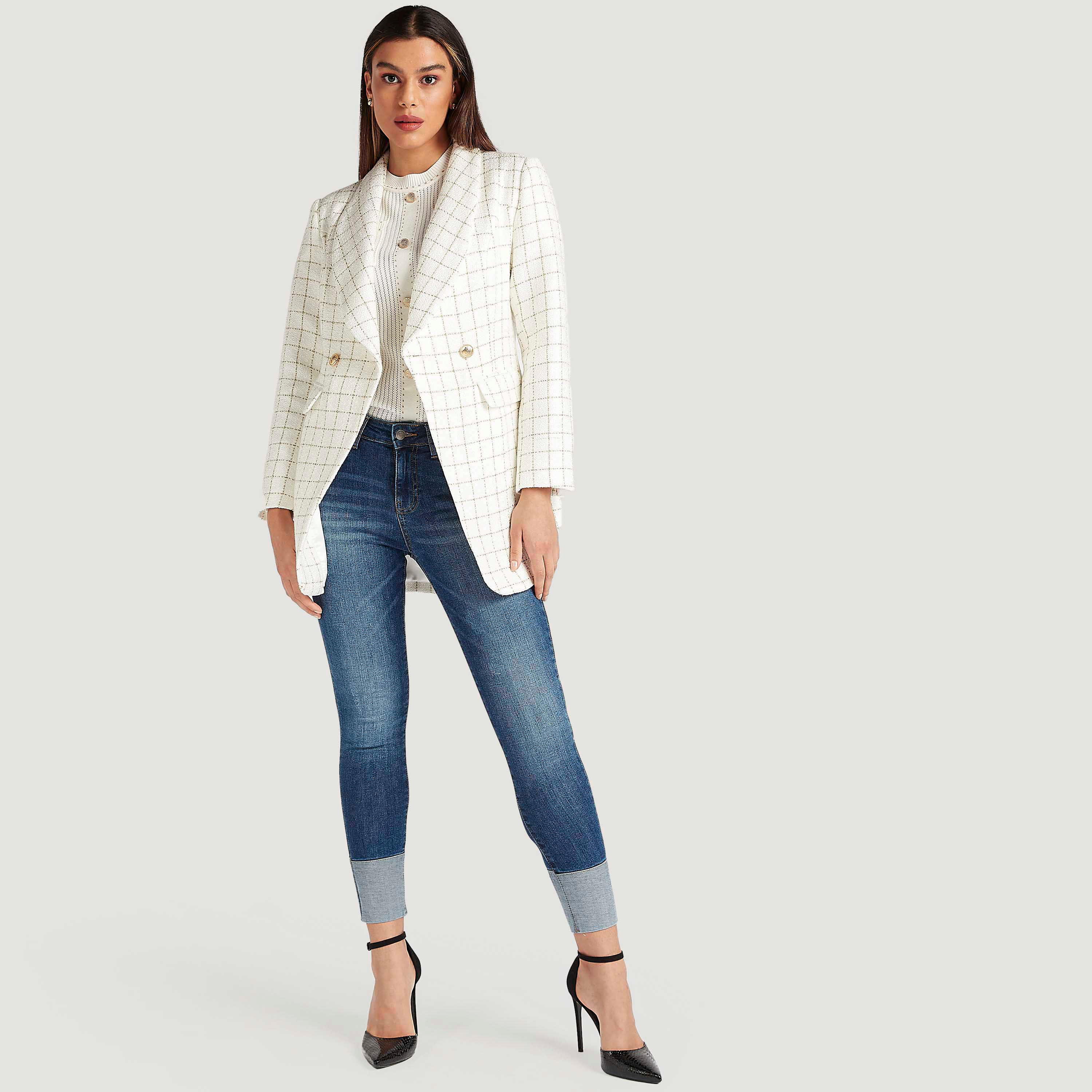بليزر كاروهات بأكمام طويلة وجيوب بطيّة من آيكونيك-women-clothing-coatsandjackets-blazers-image-2