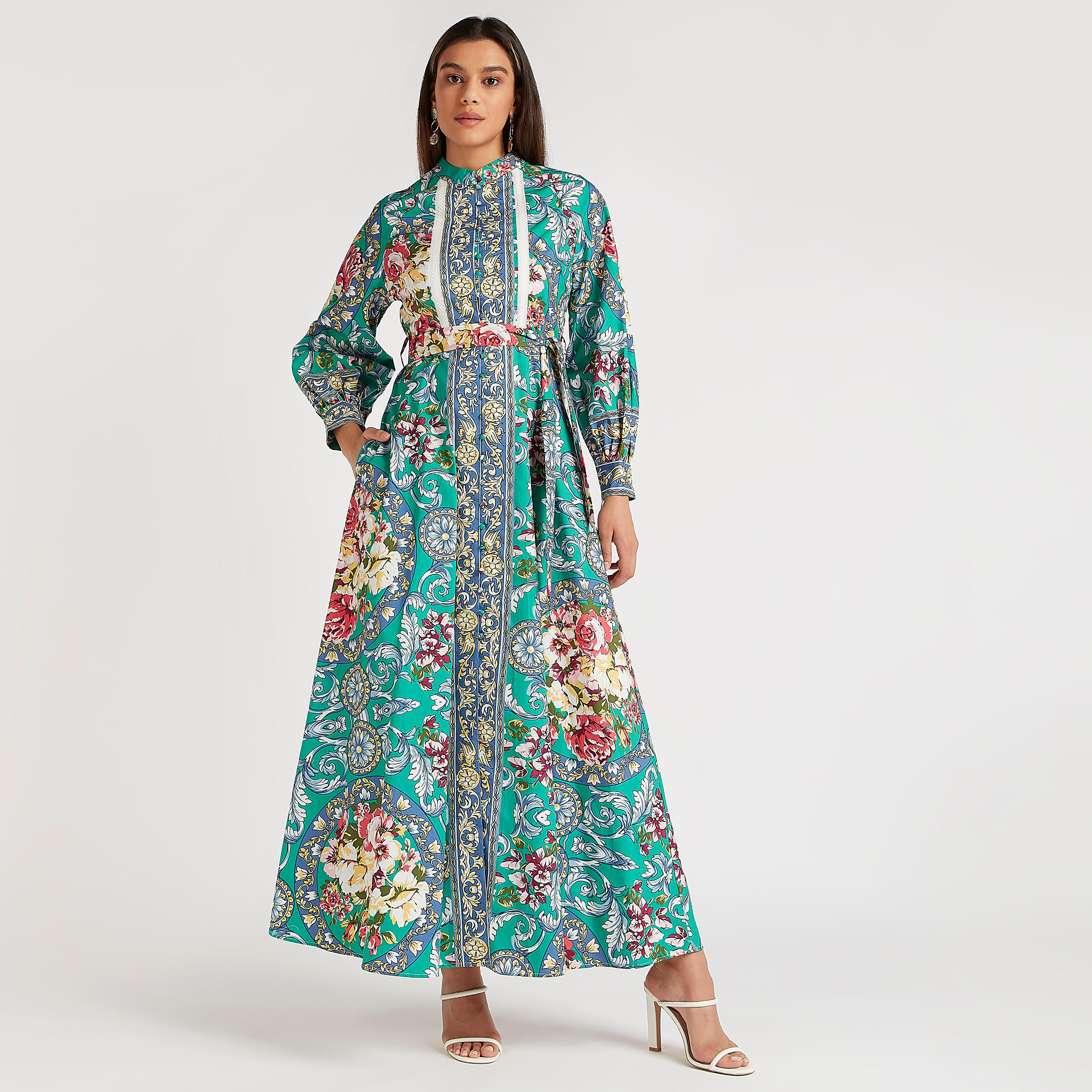 فستان طويل بأكمام طويلة وطبعات من آيكونيك-women-clothing-dresses-image-1