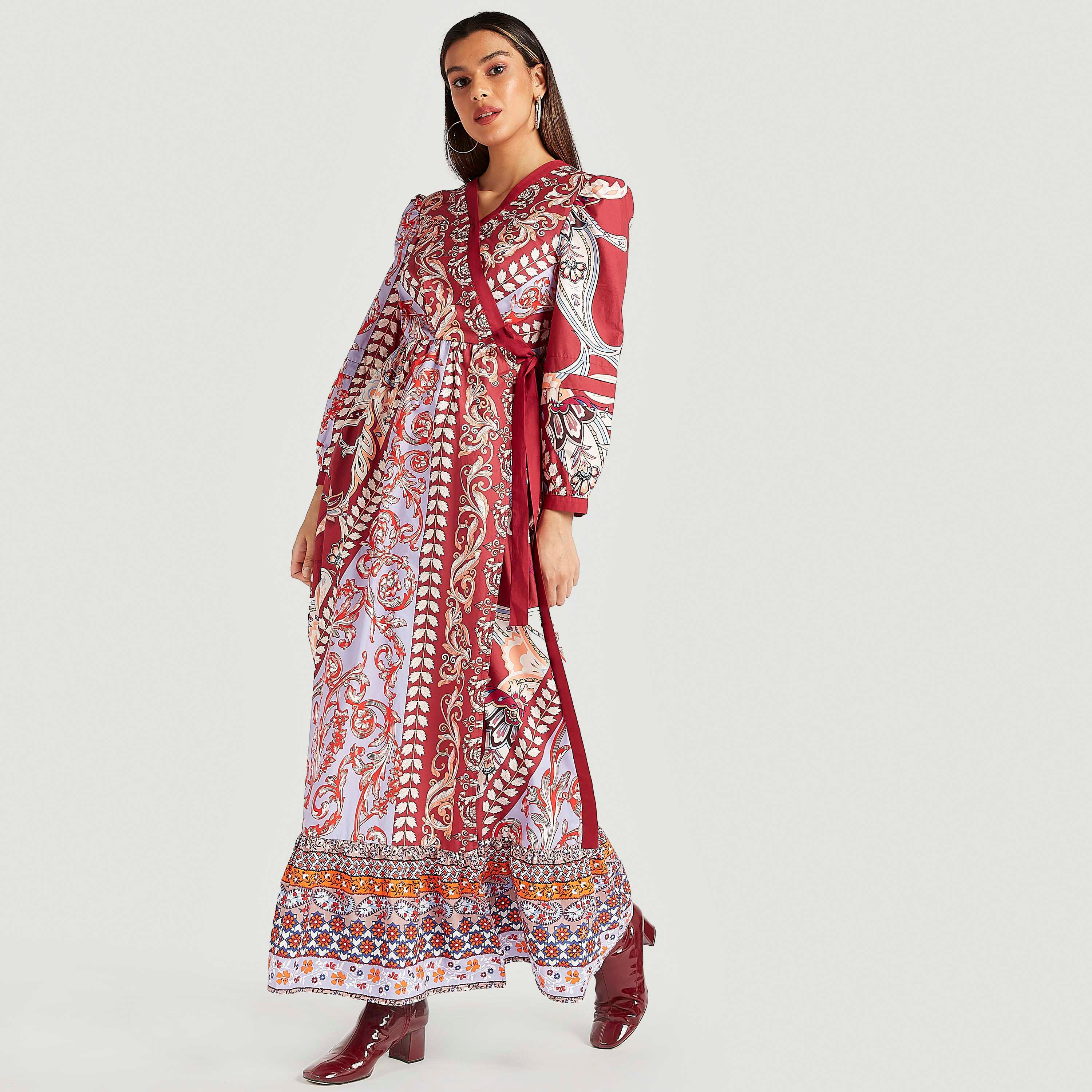 Iconic Printed Maxi Wrap Dress with Long Sleeves-women-clothing-dresses-image-2