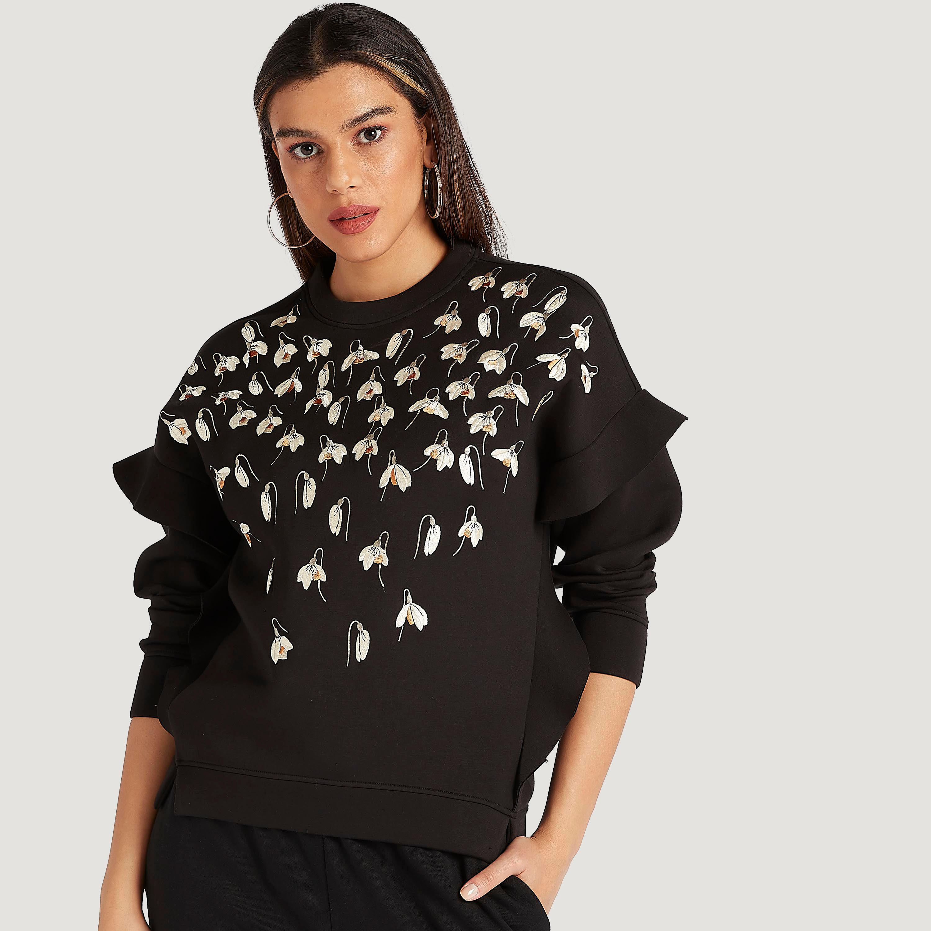 Iconic Embellished Sweatshirt with Long Sleeves and Crew Neck-women-winterwear-hoodiesandsweatshirts-sweatshirts-image-1