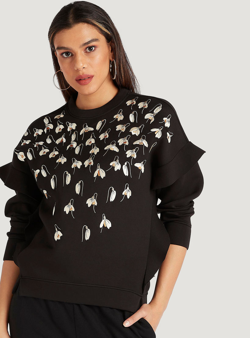 Iconic Embellished Sweatshirt with Long Sleeves and Crew Neck-women-winterwear-hoodiesandsweatshirts-sweatshirts-image-1