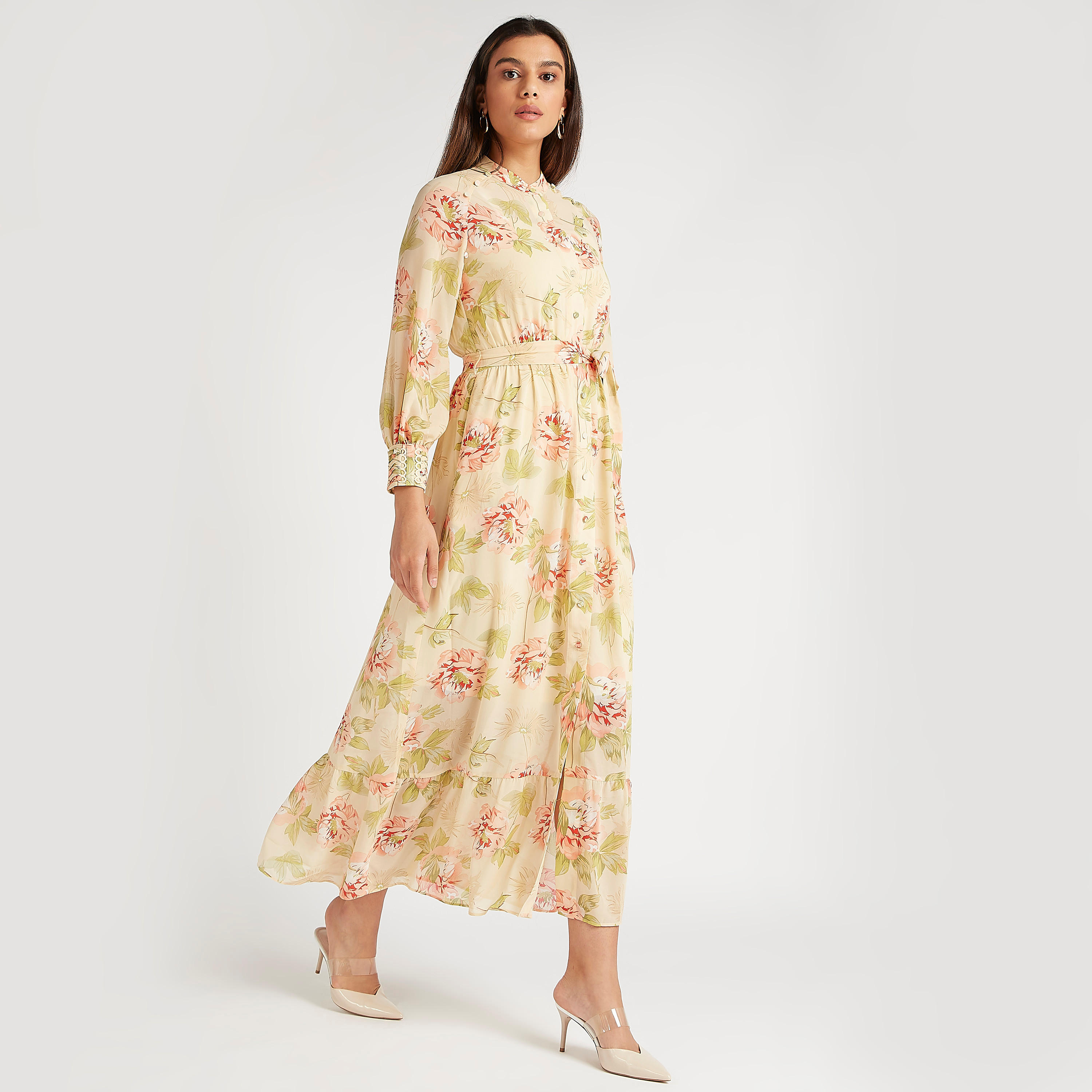 فستان إيه لاين طويل بطبعات أزهار وأكمام طويلة وحزام رباط من آيكونيك-women-clothing-dresses-image-2