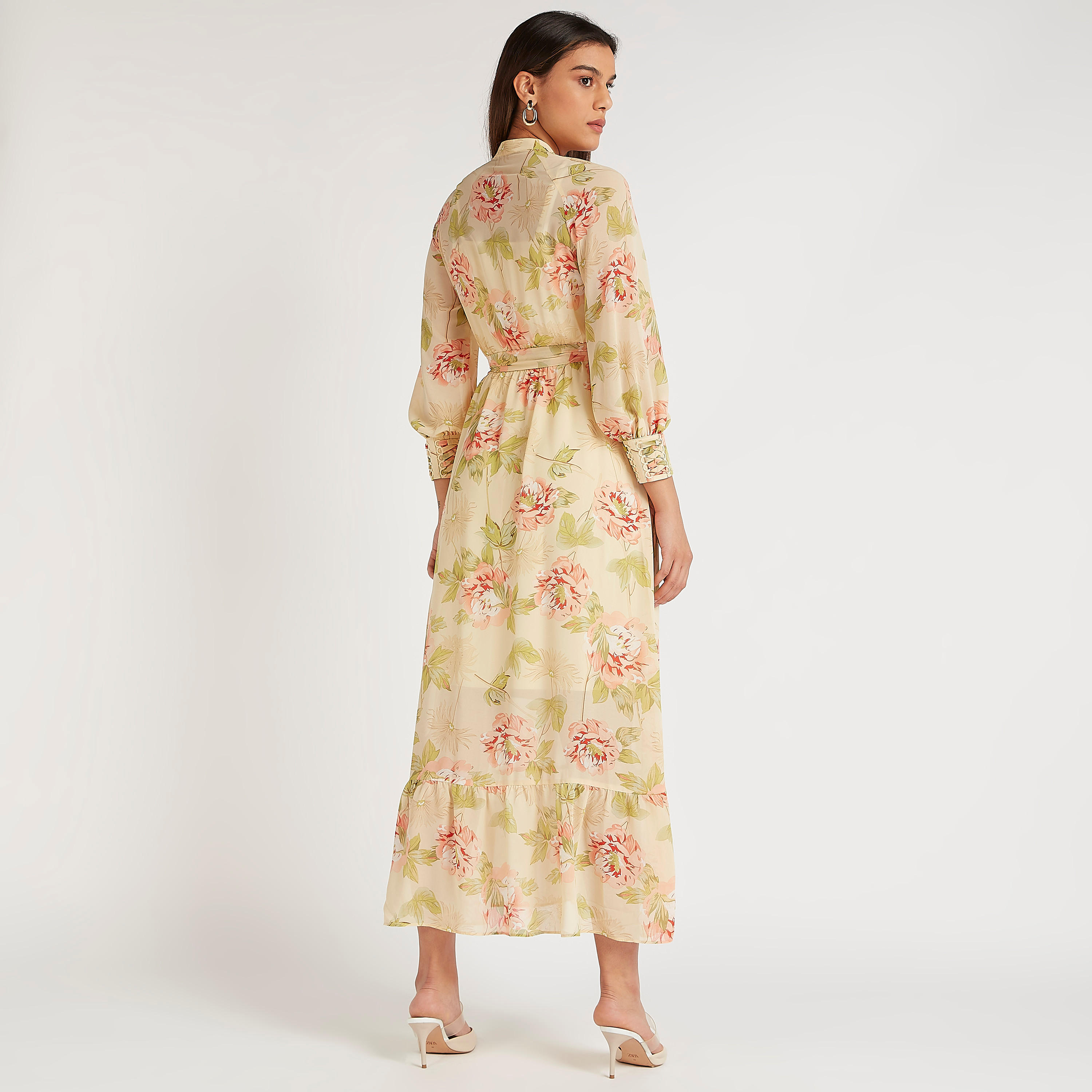فستان إيه لاين طويل بطبعات أزهار وأكمام طويلة وحزام رباط من آيكونيك-women-clothing-dresses-image-3