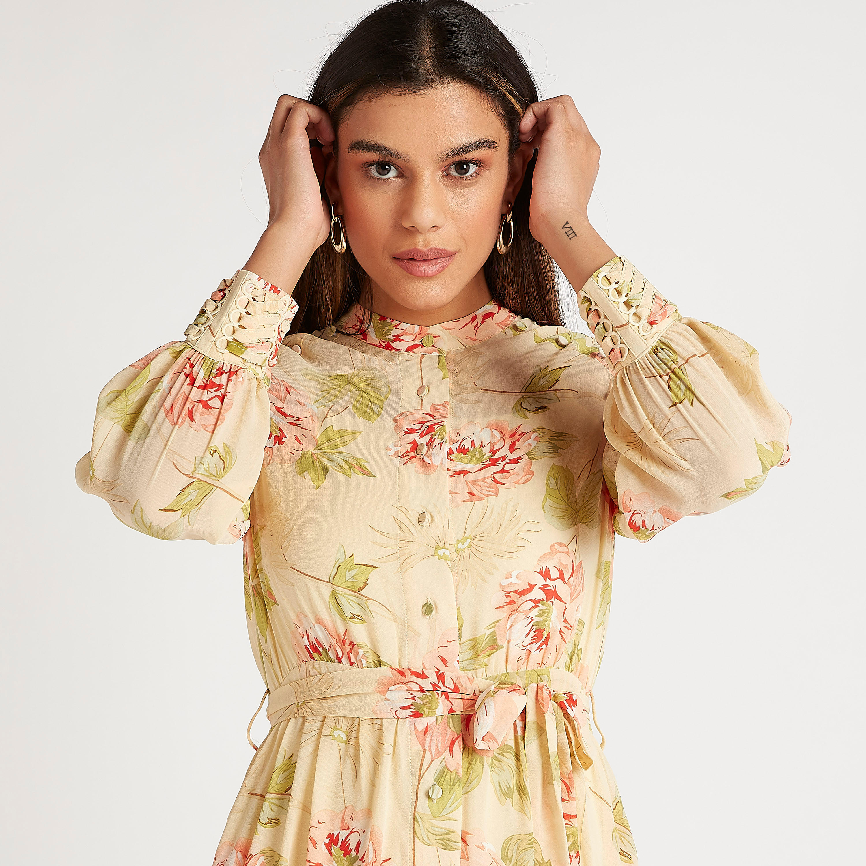 فستان إيه لاين طويل بطبعات أزهار وأكمام طويلة وحزام رباط من آيكونيك-women-clothing-dresses-image-5