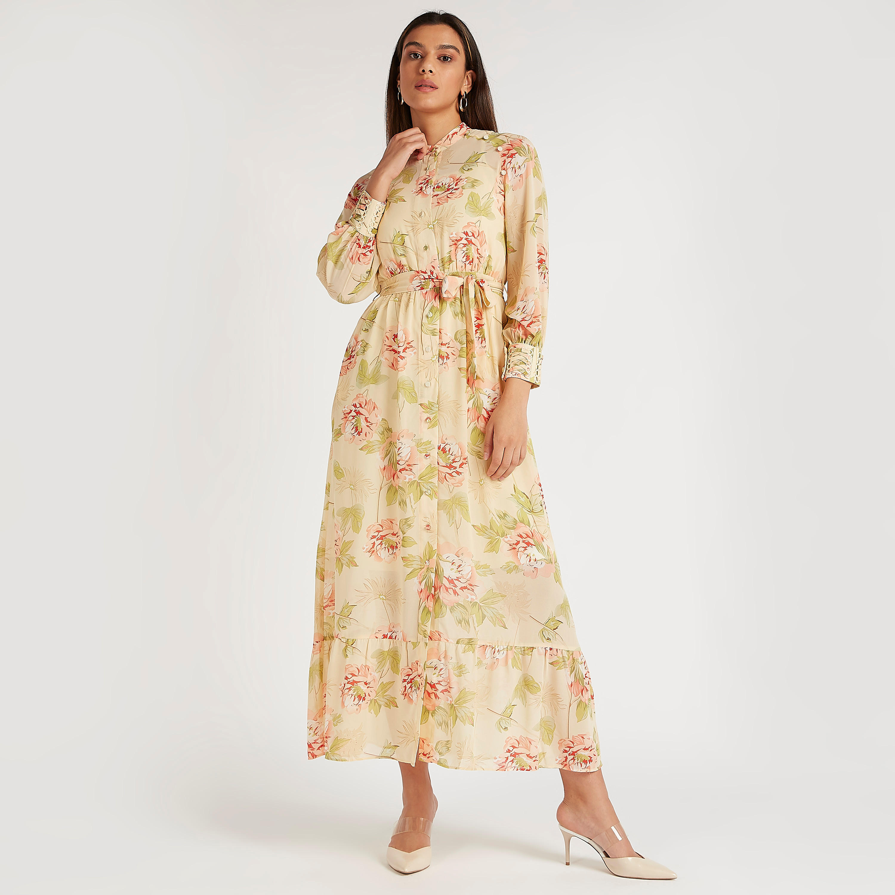 فستان إيه لاين طويل بطبعات أزهار وأكمام طويلة وحزام رباط من آيكونيك-women-clothing-dresses-image-8