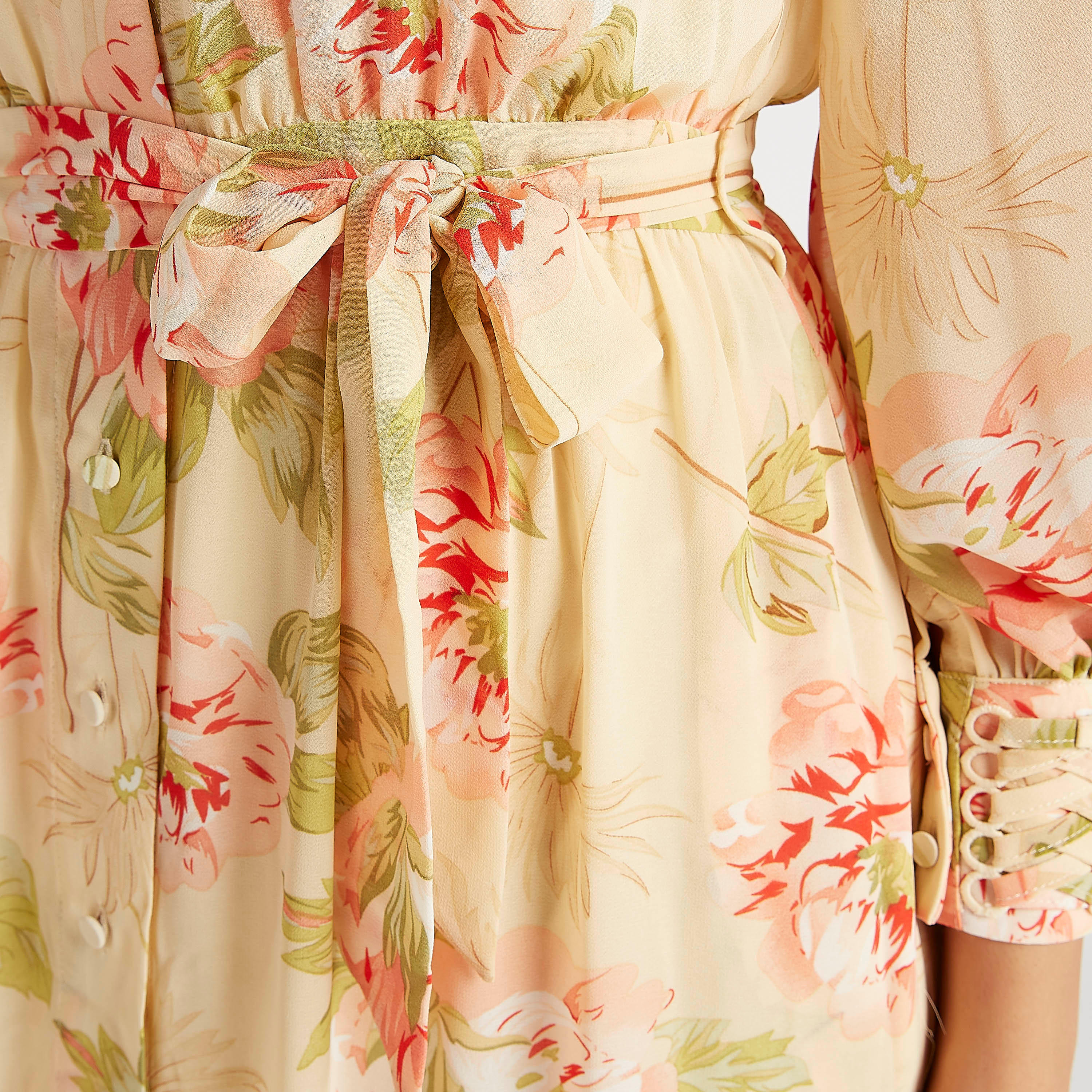 فستان إيه لاين طويل بطبعات أزهار وأكمام طويلة وحزام رباط من آيكونيك-women-clothing-dresses-image-9