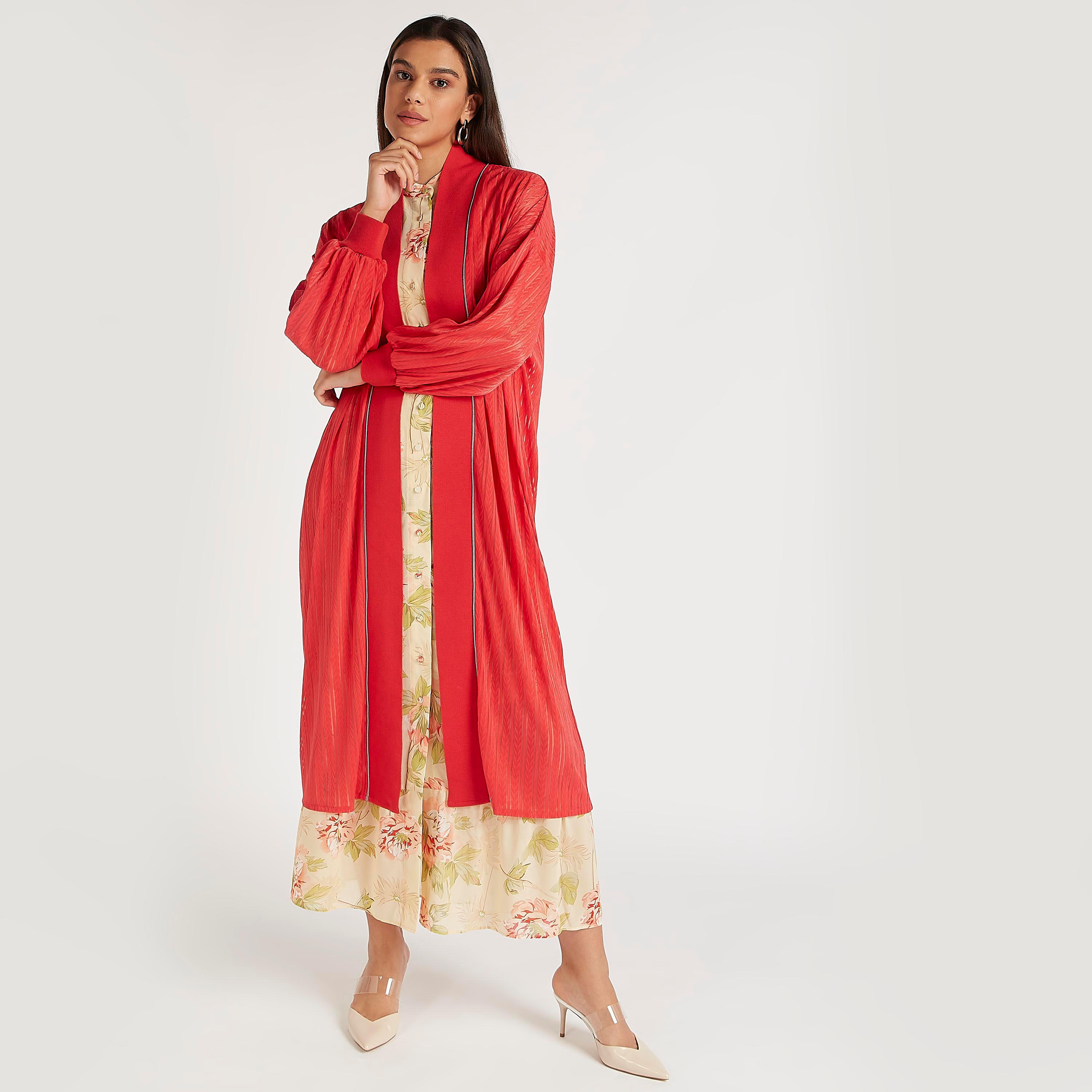 Iconic Textured Longline Shrug with Long Sleeves-women-winterwear-coatsandjackets-jackets-image-1