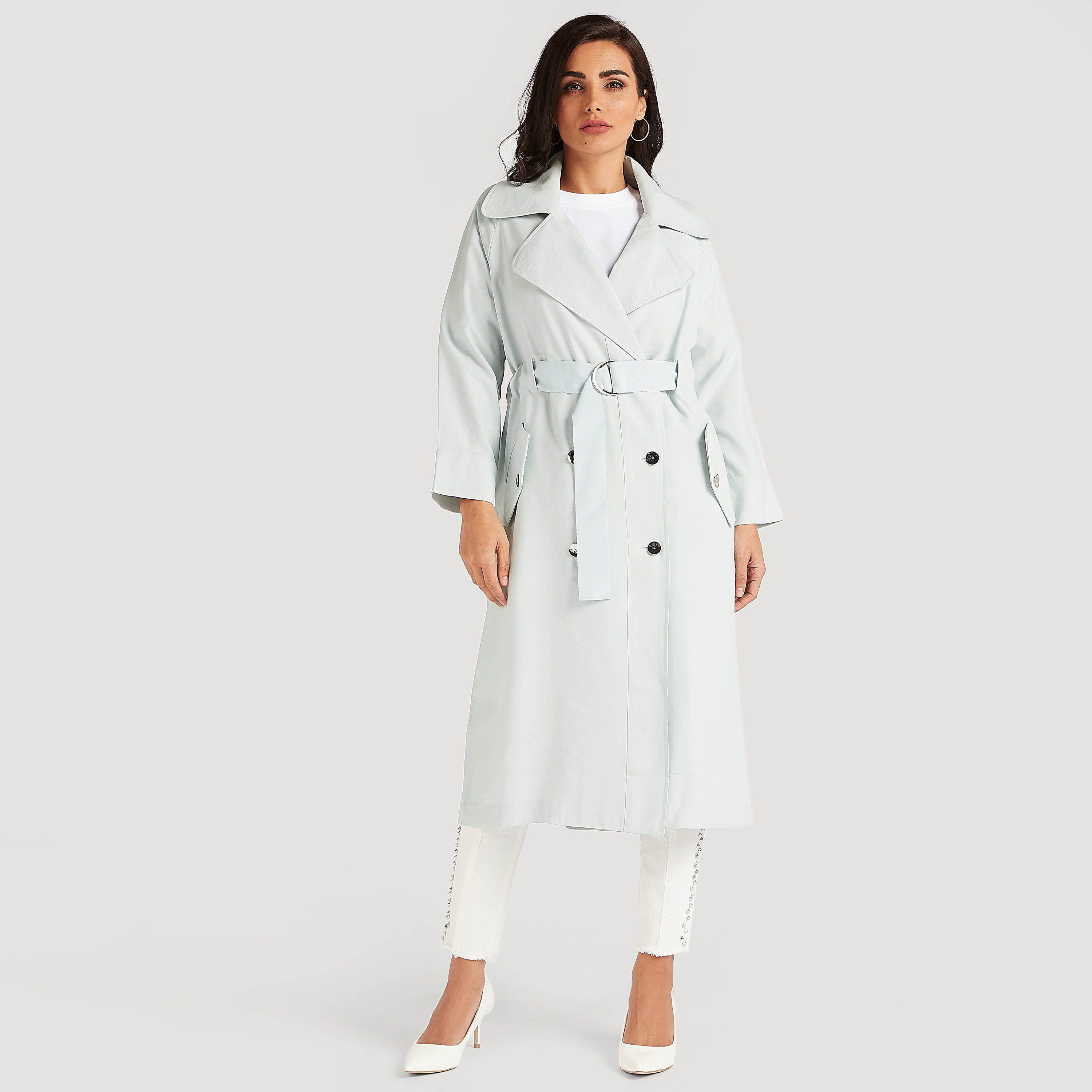 معطف سادة بحزام وأكمام طويلة-women-clothing-coatsandjackets-coats-image-7