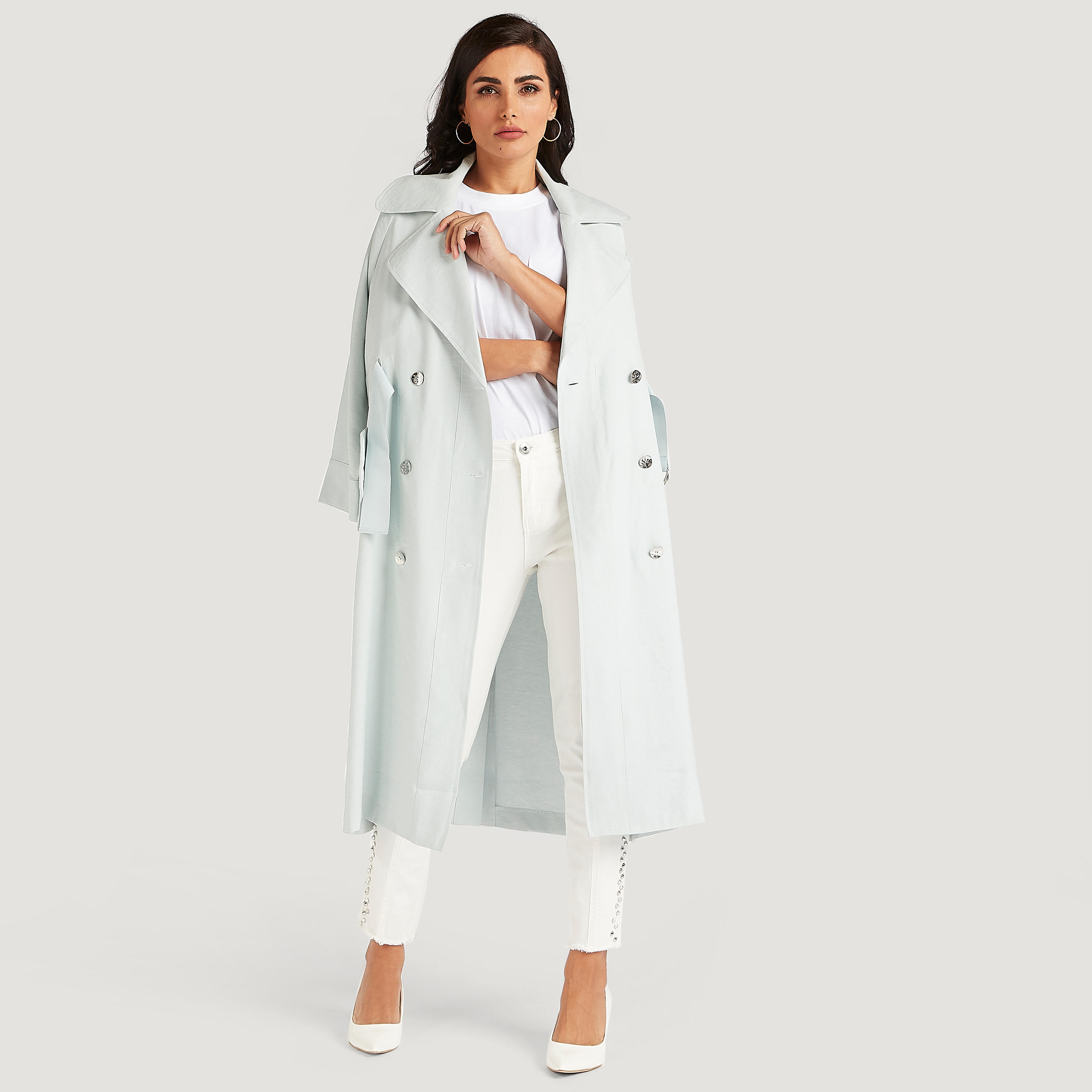 معطف سادة بحزام وأكمام طويلة-women-clothing-coatsandjackets-coats-image-6