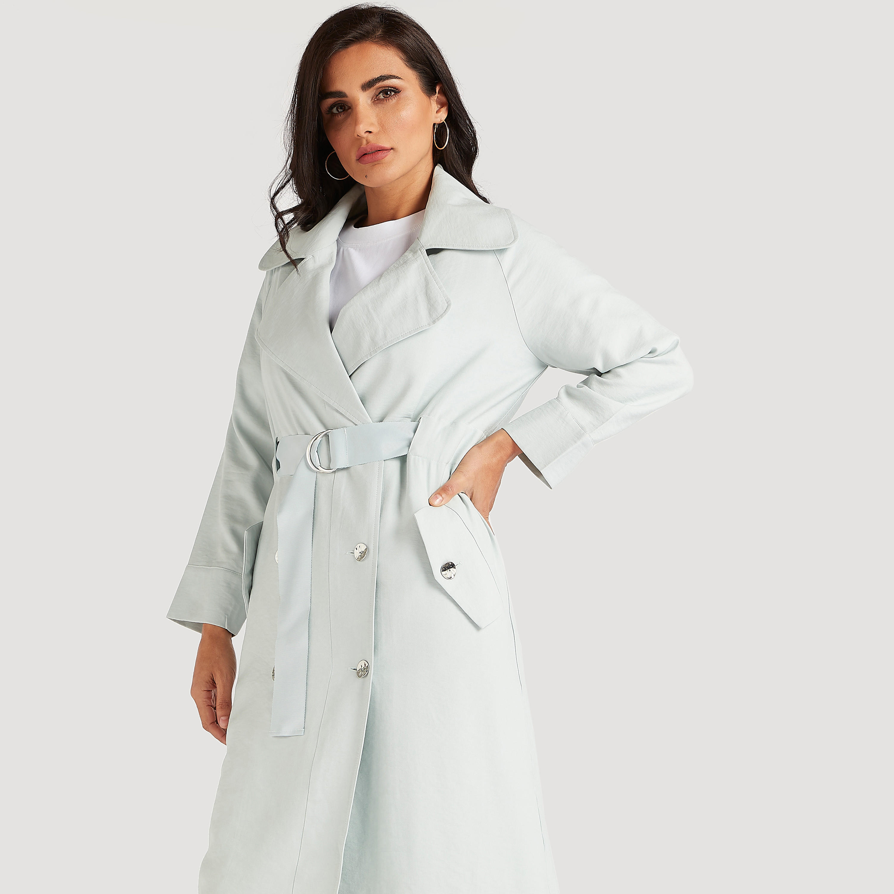معطف سادة بحزام وأكمام طويلة-women-clothing-coatsandjackets-coats-image-5