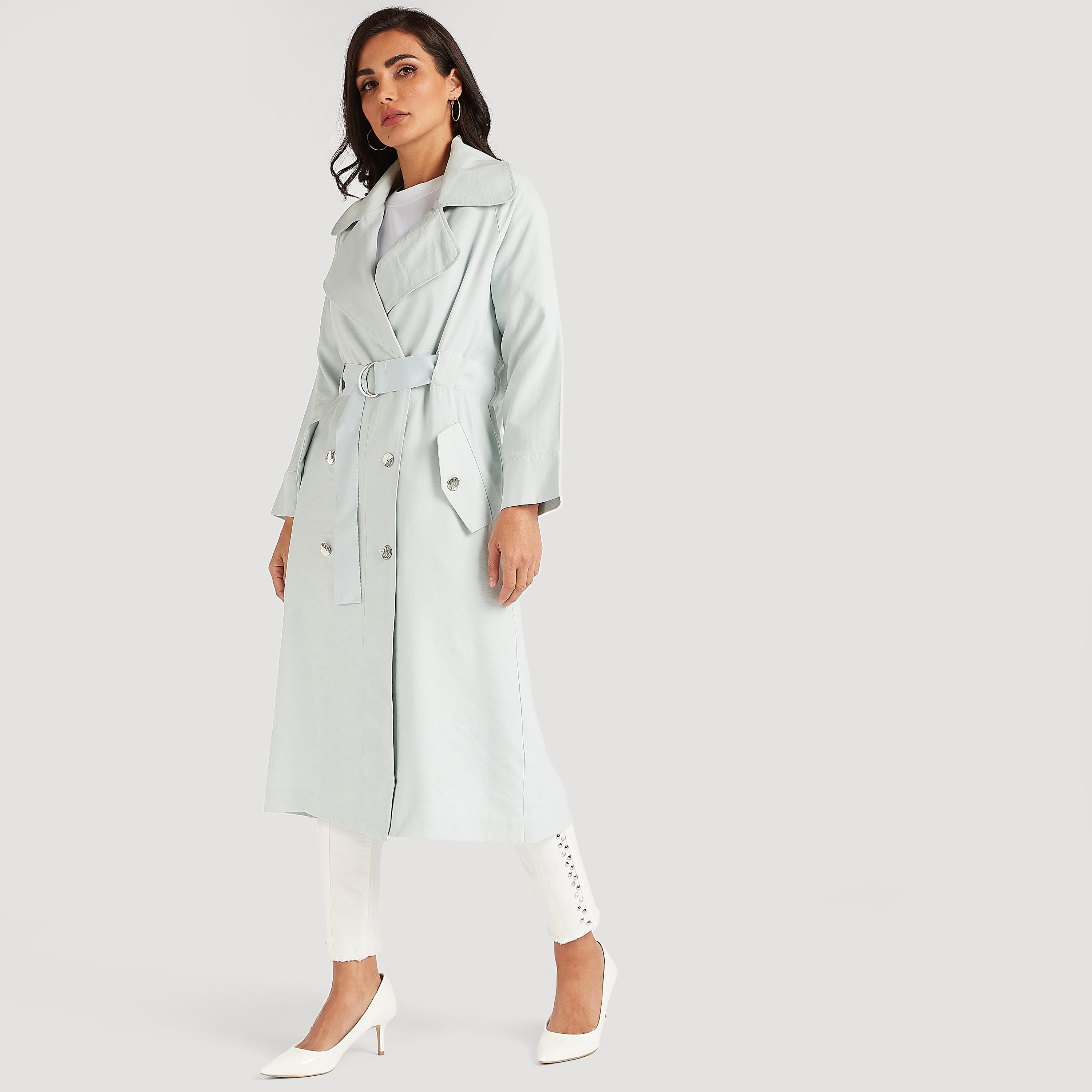 معطف سادة بحزام وأكمام طويلة-women-clothing-coatsandjackets-coats-image-1