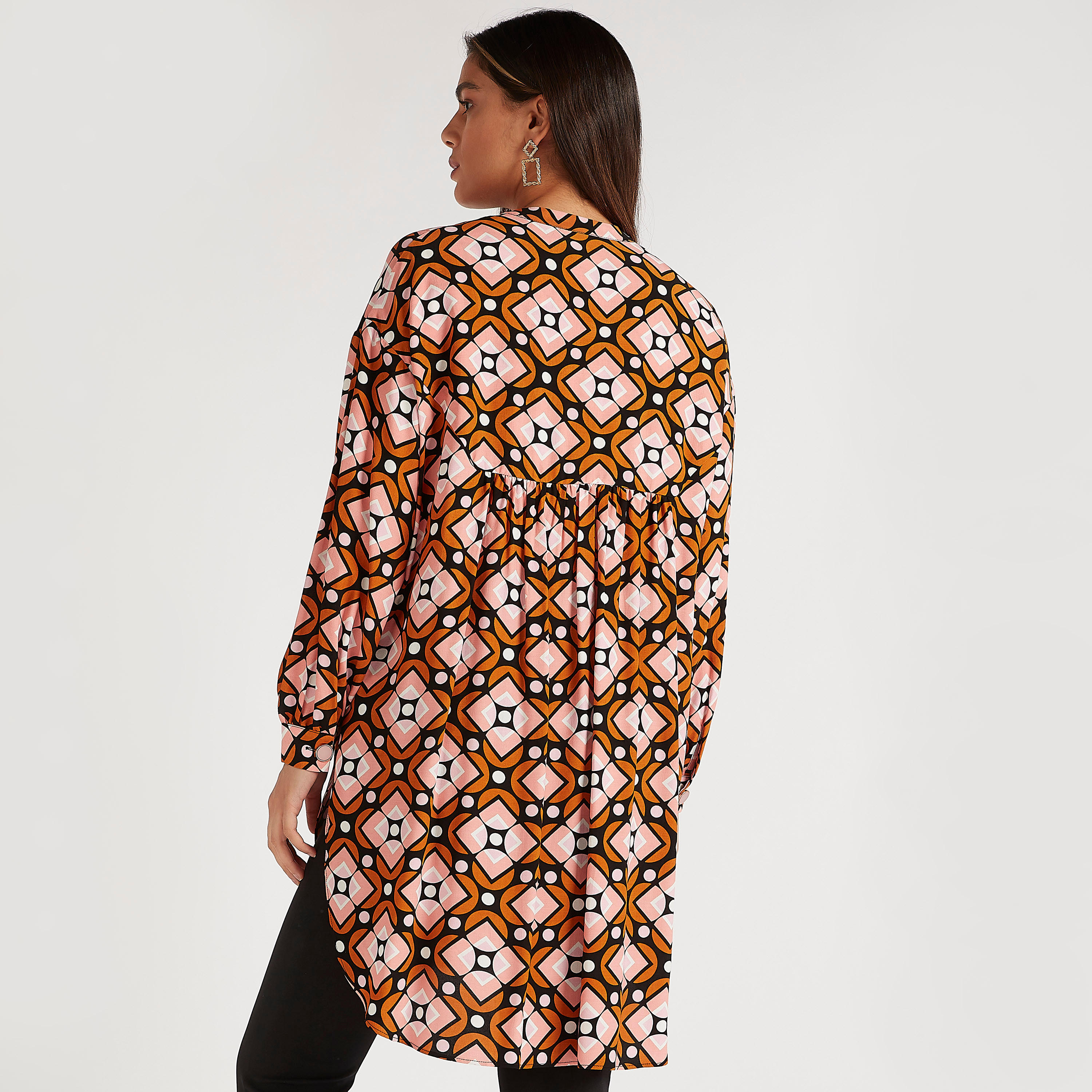 تونيك بياقة ماندارين وأكمام طويلة وطبعات من آيكونيك-women-clothing-shirtsandblouses-blouses-image-4