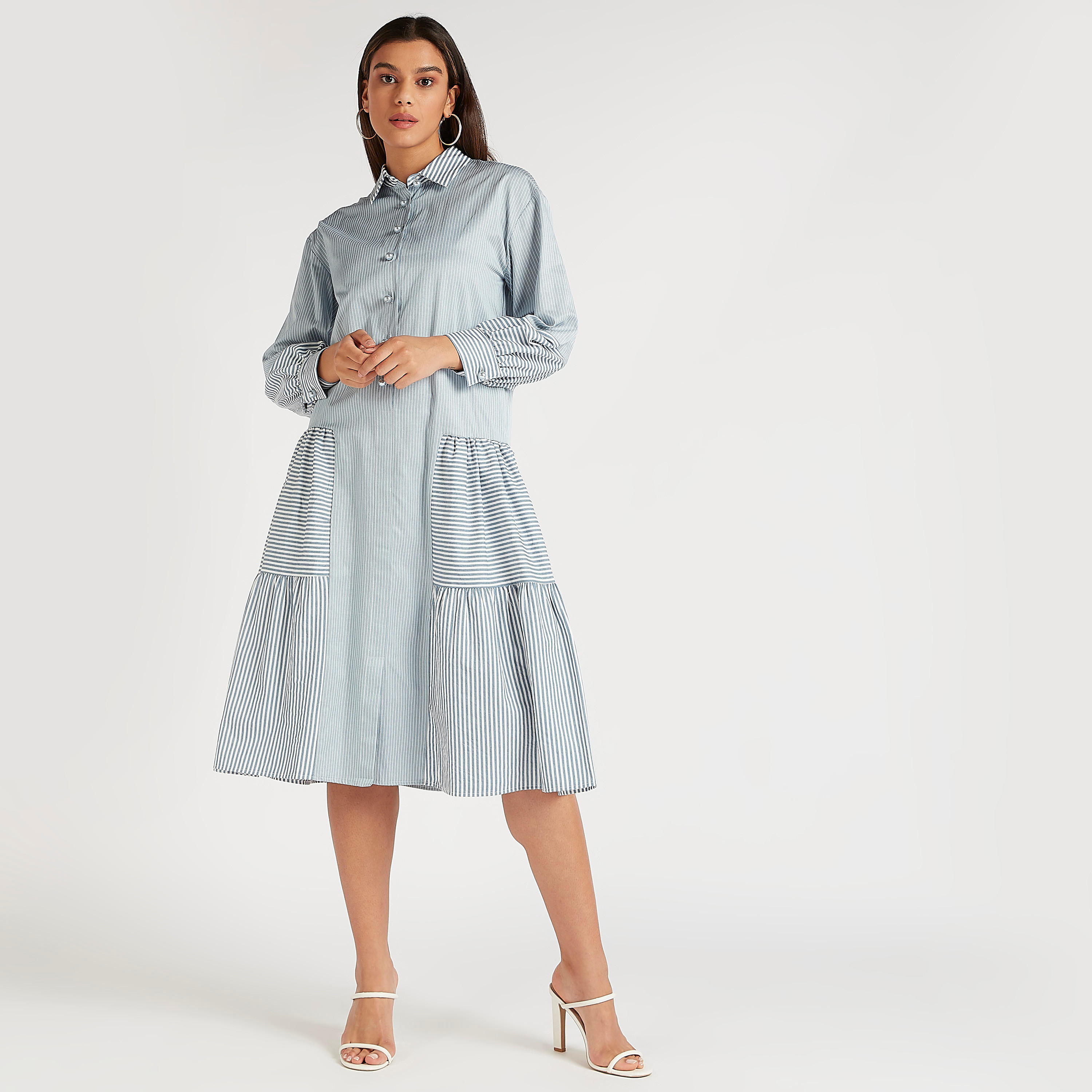 فستان قميص ميدي مقلّم بأكمام طويلة من آيكونيك-women-clothing-dresses-image-2