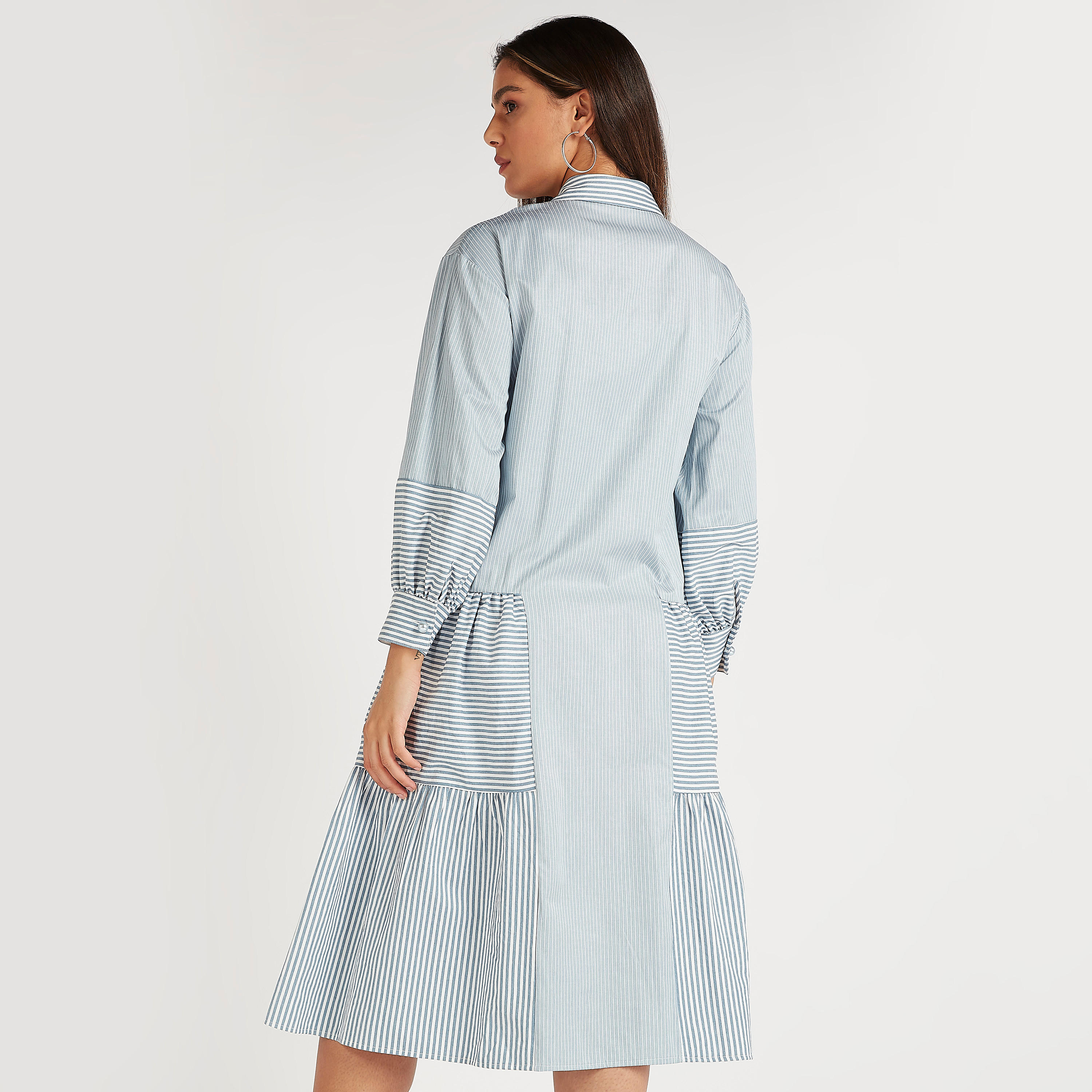 فستان قميص ميدي مقلّم بأكمام طويلة من آيكونيك-women-clothing-dresses-image-4