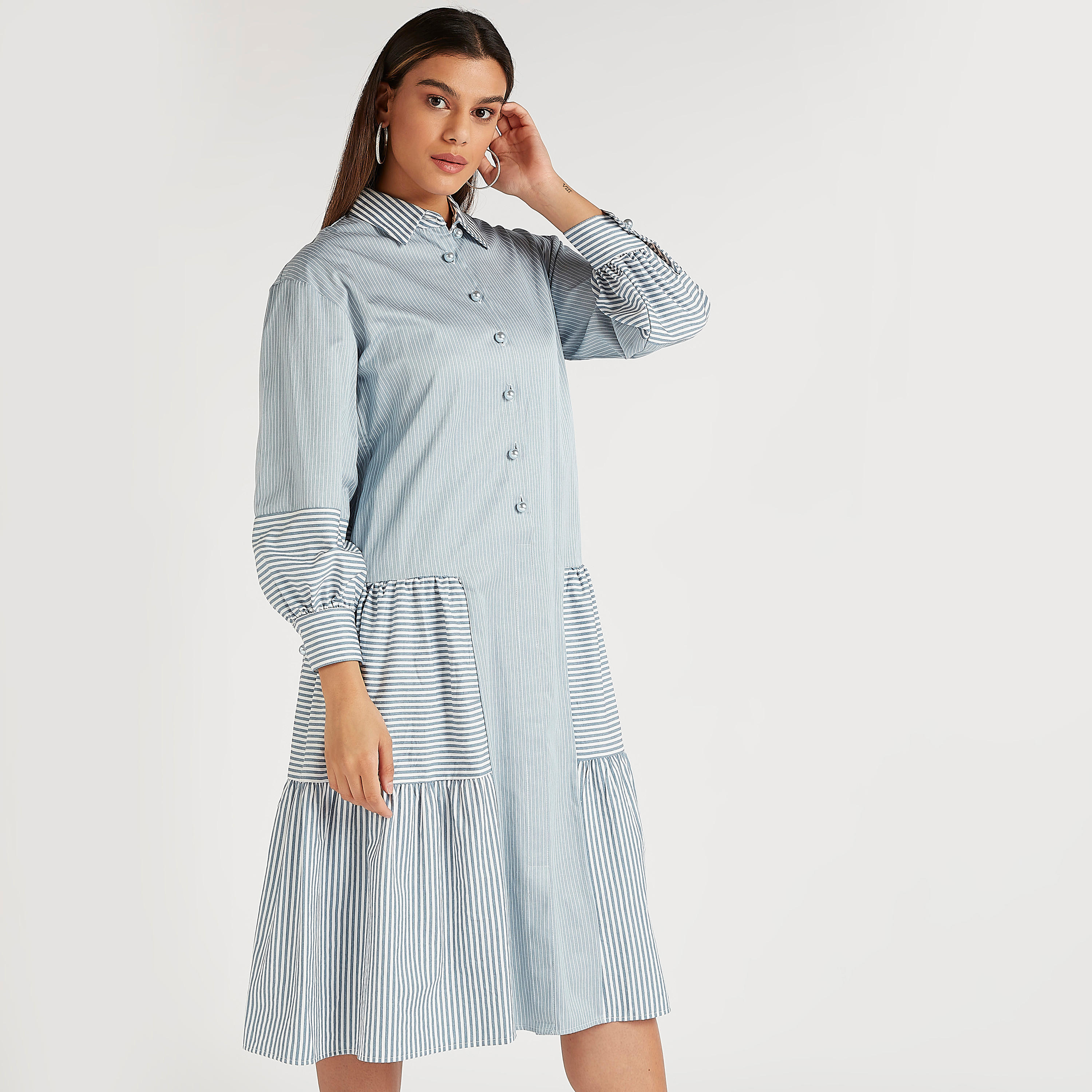 فستان قميص ميدي مقلّم بأكمام طويلة من آيكونيك-women-clothing-dresses-image-6