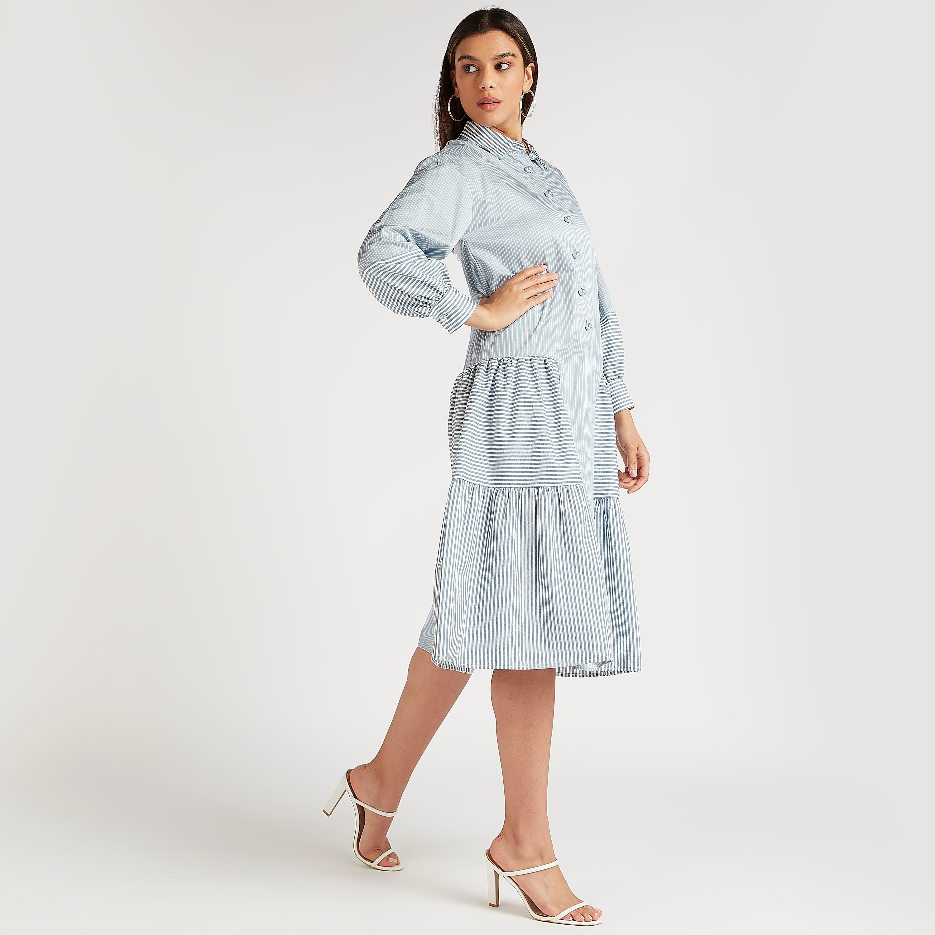 فستان قميص ميدي مقلّم بأكمام طويلة من آيكونيك-women-clothing-dresses-image-7