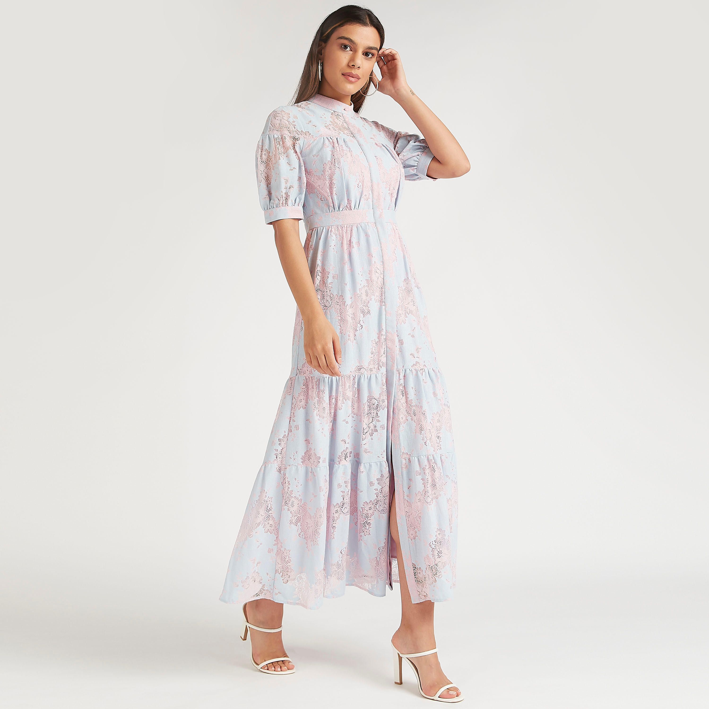 فستان إيه لاين دانتيل طويل بأكمام منفوخة من آيكونيك-women-clothing-dresses-image-1
