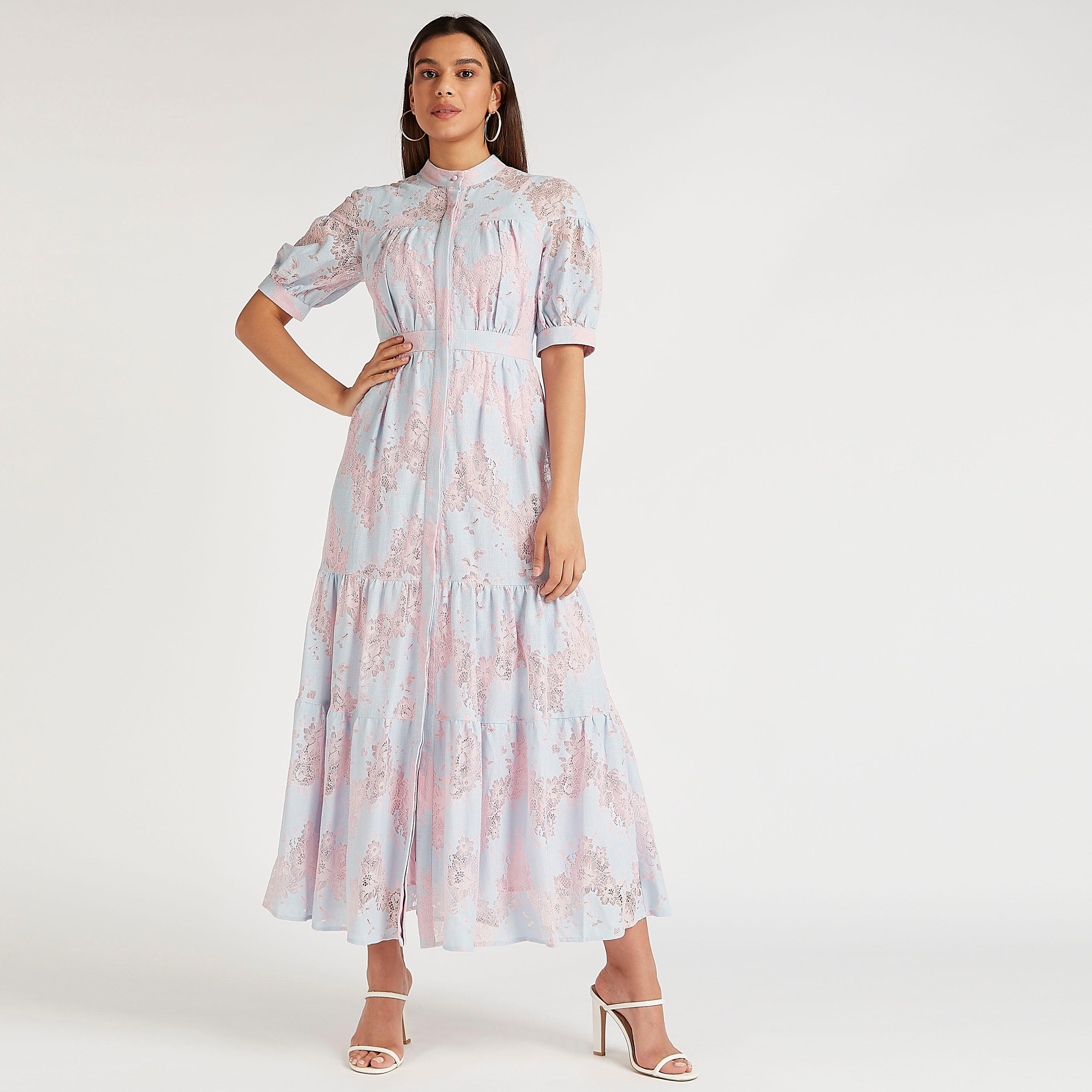 فستان إيه لاين دانتيل طويل بأكمام منفوخة من آيكونيك-women-clothing-dresses-image-2