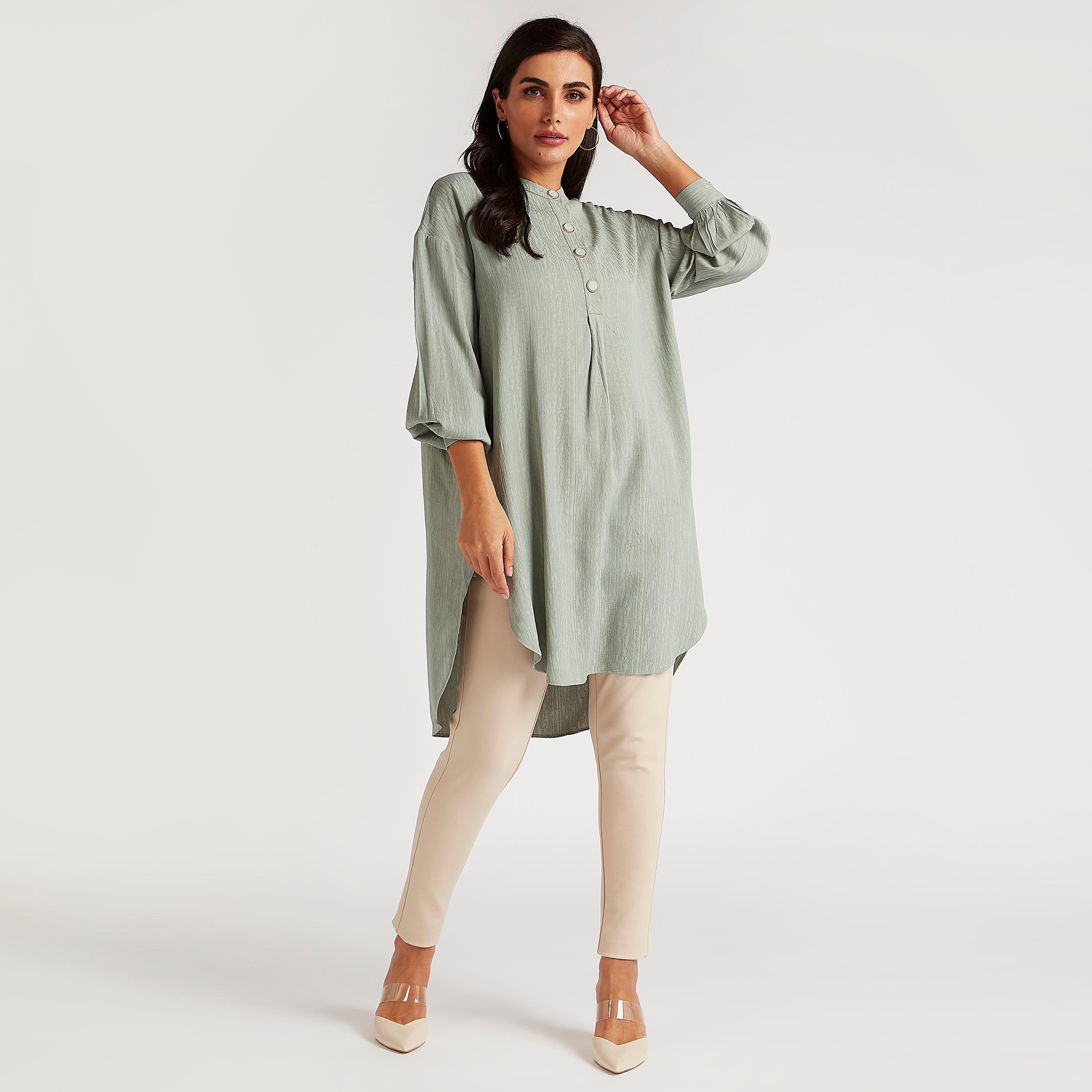 تونيك بياقة ماندارين وأكمام طويلة وطبعات من آيكونيك-women-clothing-shirtsandblouses-blouses-image-2