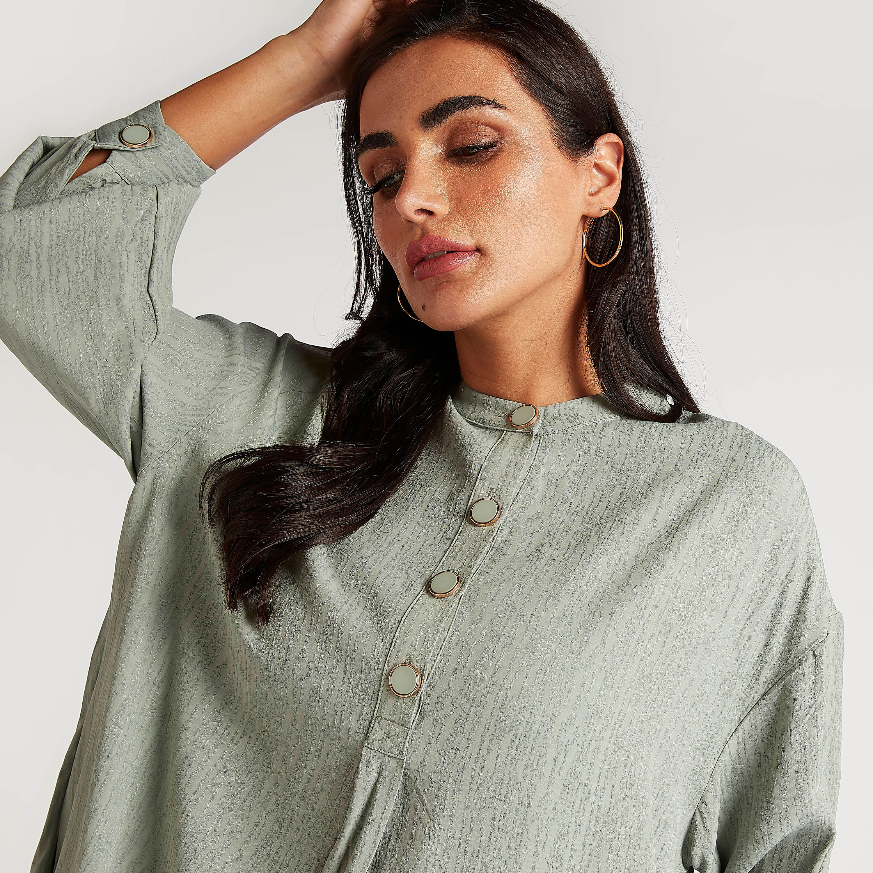 تونيك بياقة ماندارين وأكمام طويلة وطبعات من آيكونيك-women-clothing-shirtsandblouses-blouses-image-3