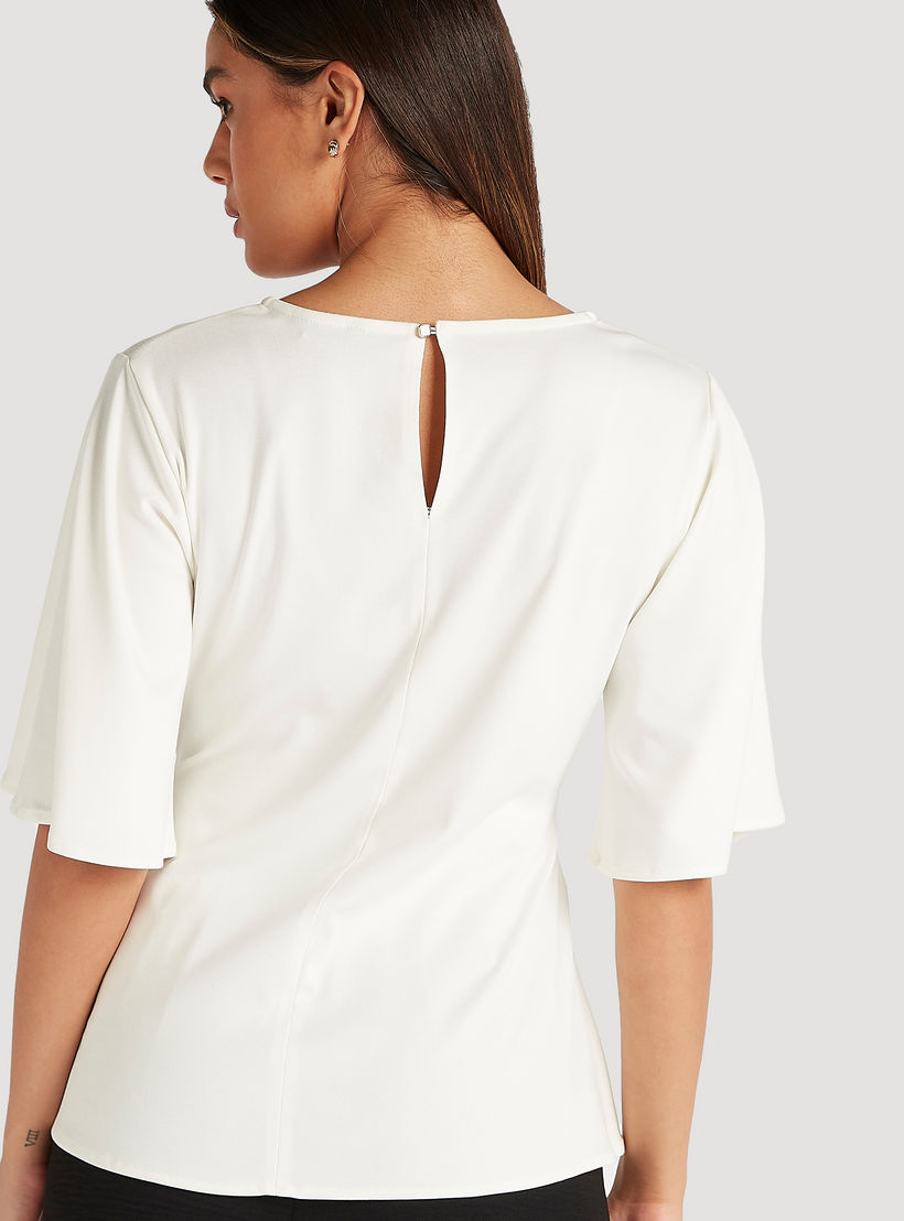 Iconic Solid Top with Tie-Up Belt and Short Flared Sleeves-women-clothing-shirtsandblouses-blouses-image-4