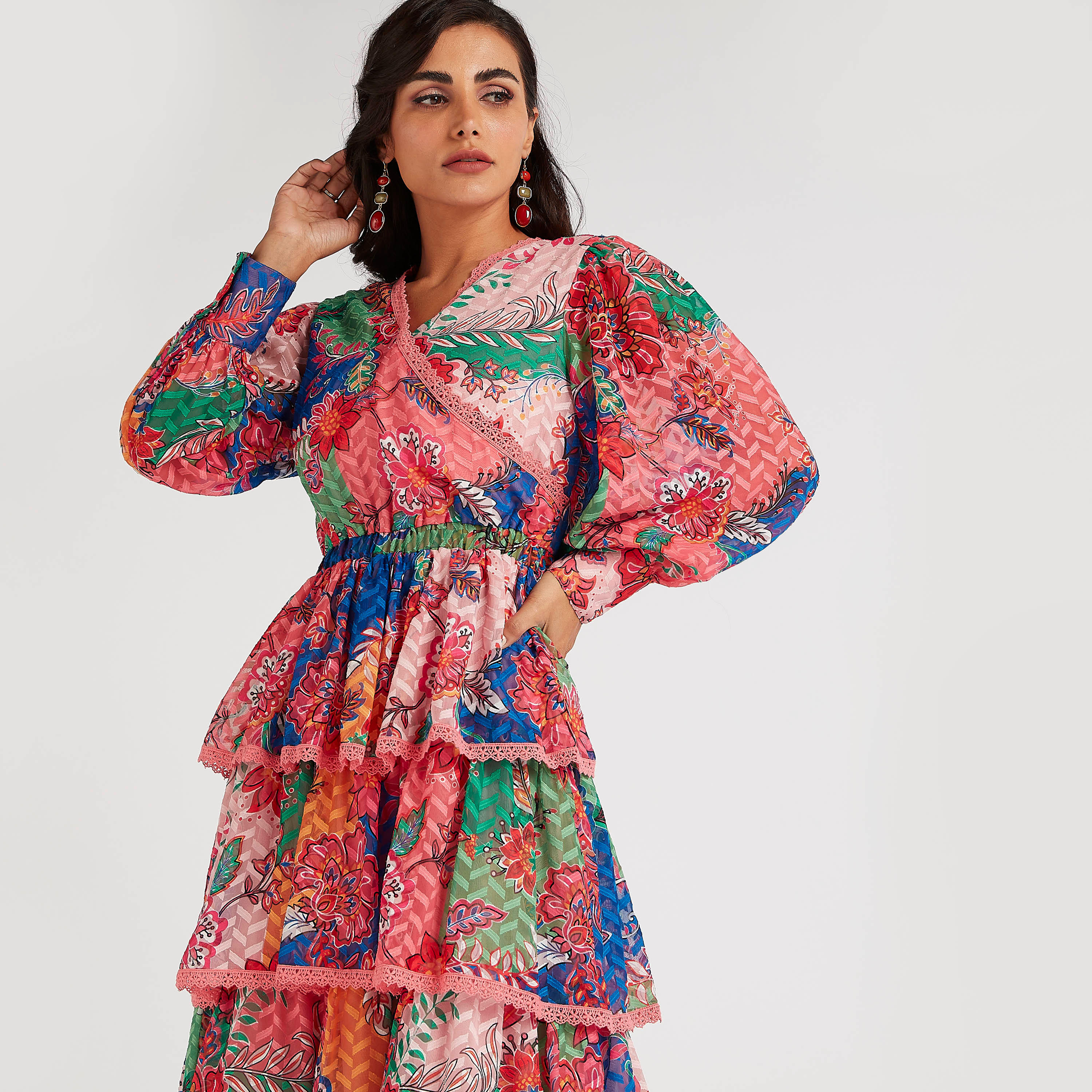 فستان مستدام طويل متعدّد الطبقات بطبعات أزهار وأكمام طويلة من آيكونك-women-clothing-dresses-image-4