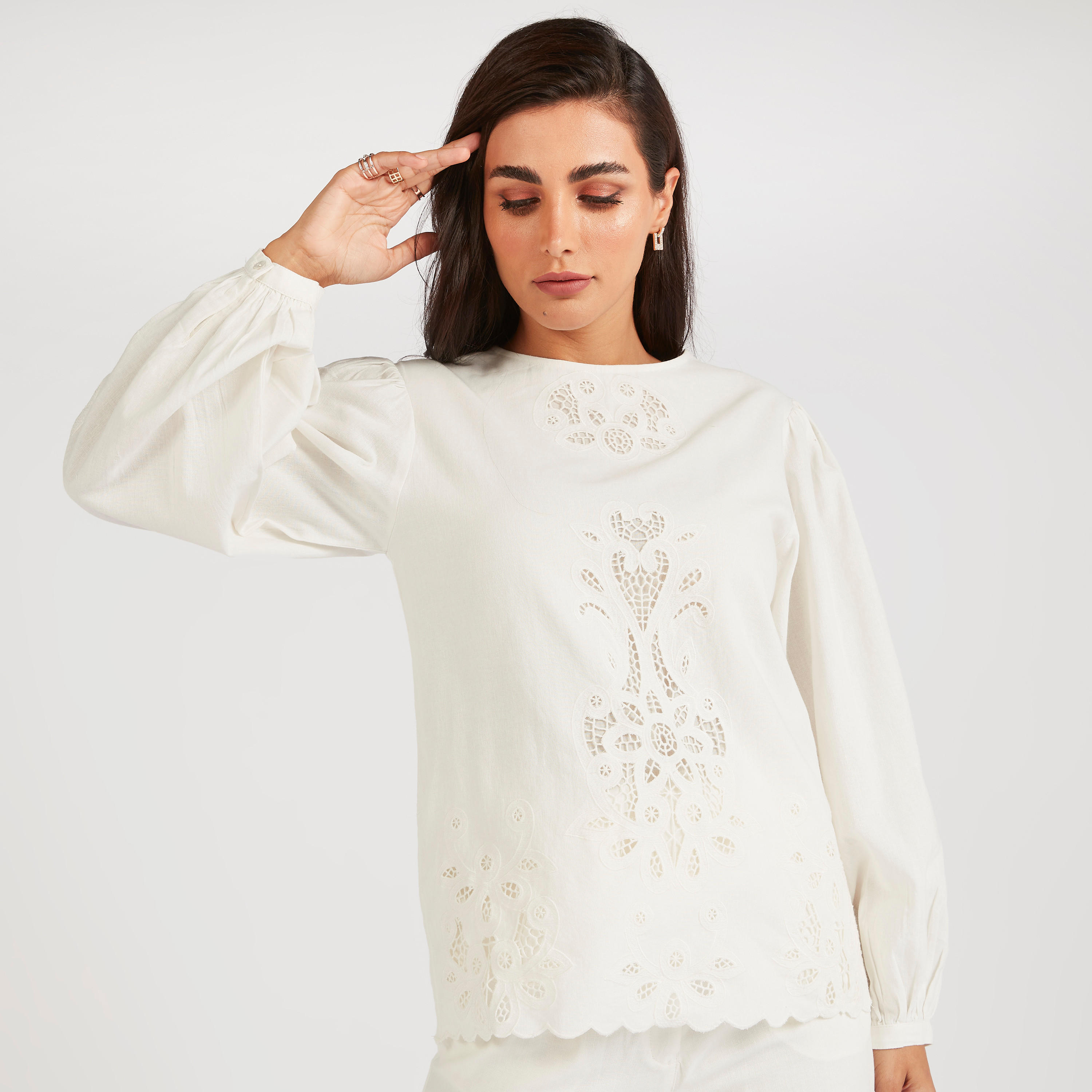 Iconic Textured Top with Long Sleeves-women-clothing-shirtsandblouses-blouses-image-1
