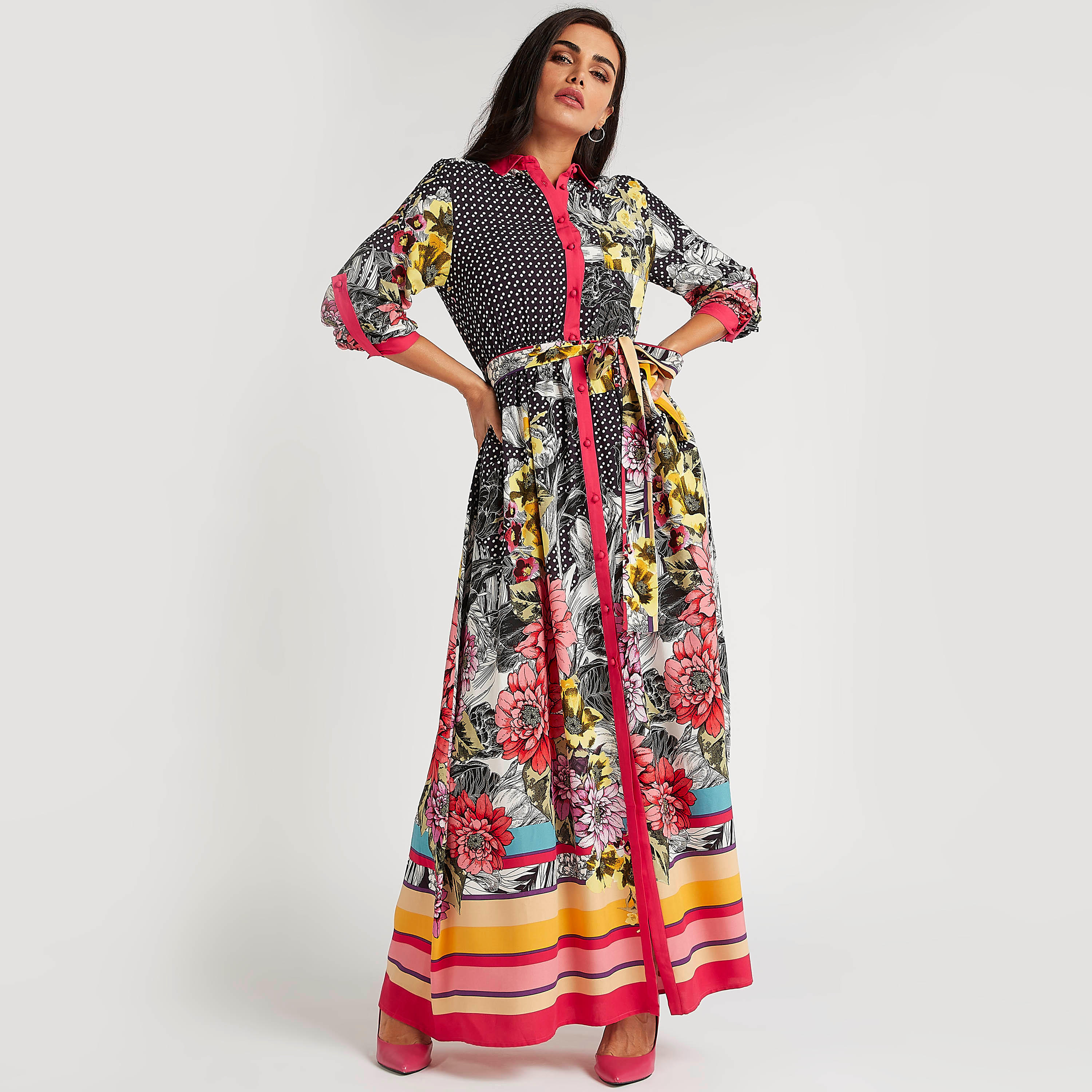 فستان إيه لاين طويل بطبعات وأربطة من آيكونيك-women-clothing-dresses-image-5
