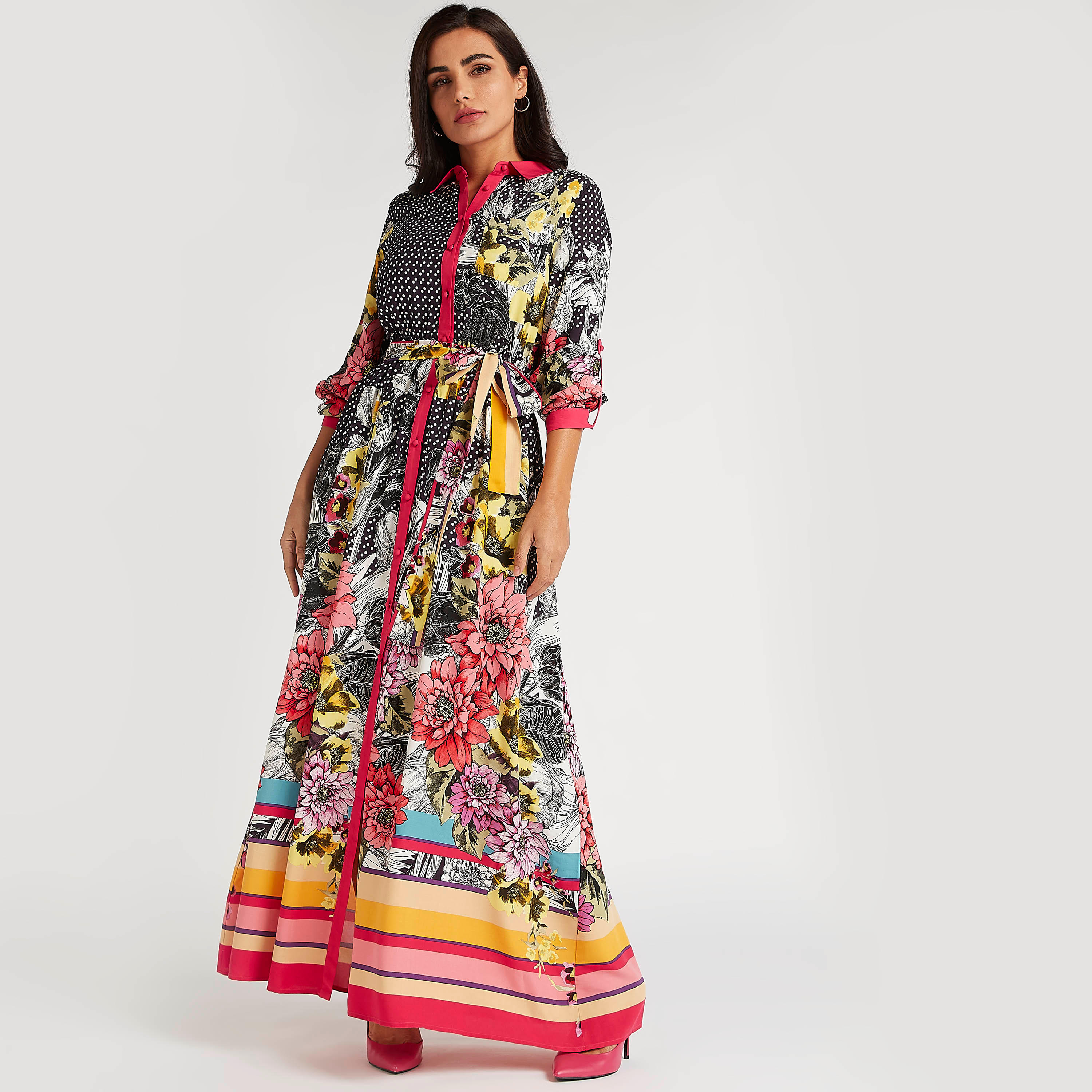 فستان إيه لاين طويل بطبعات وأربطة من آيكونيك-women-clothing-dresses-image-4