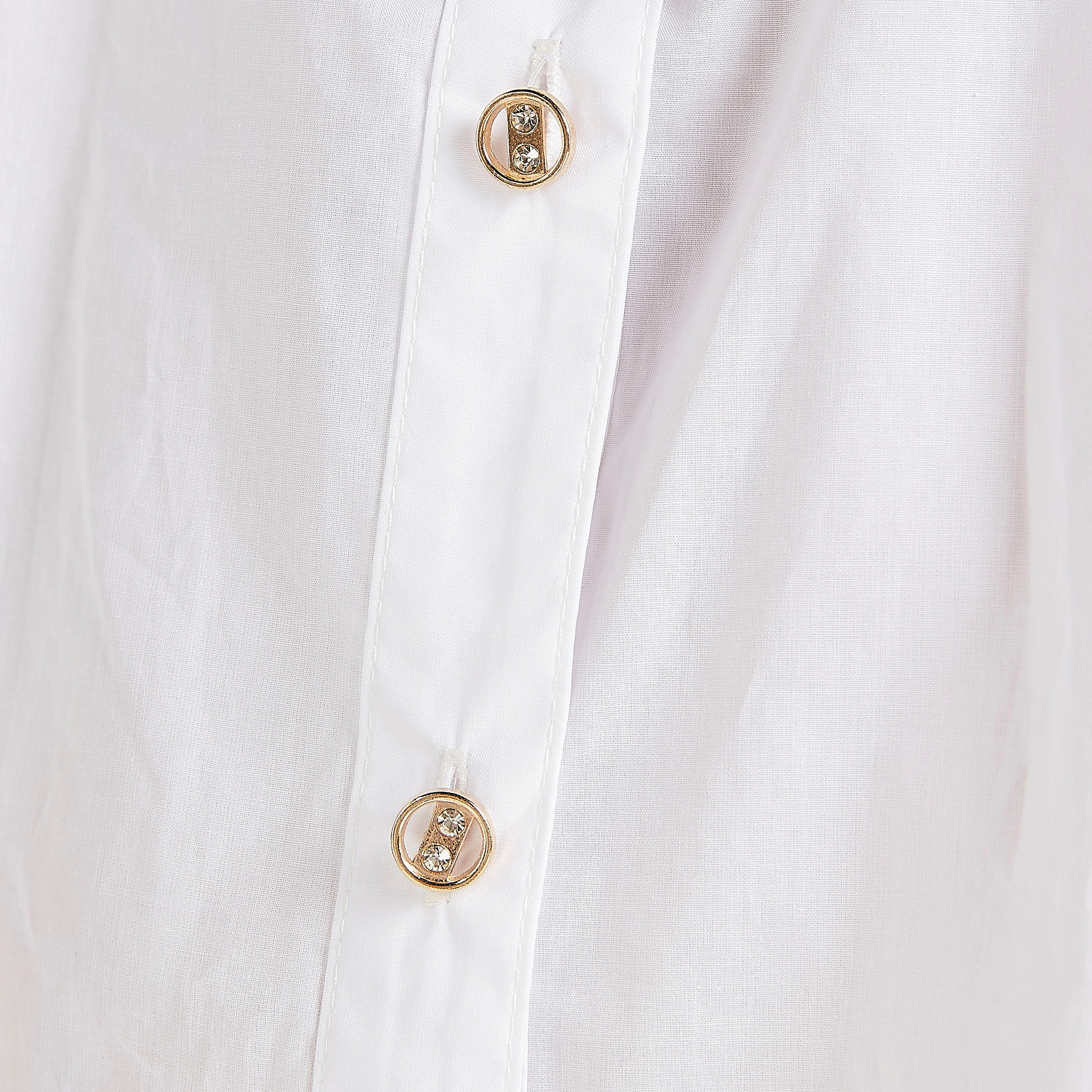 قميص سادة بياقة عادية وأكمام طويلة وياقة برباط-women-clothing-shirtsandblouses-shirts-image-1