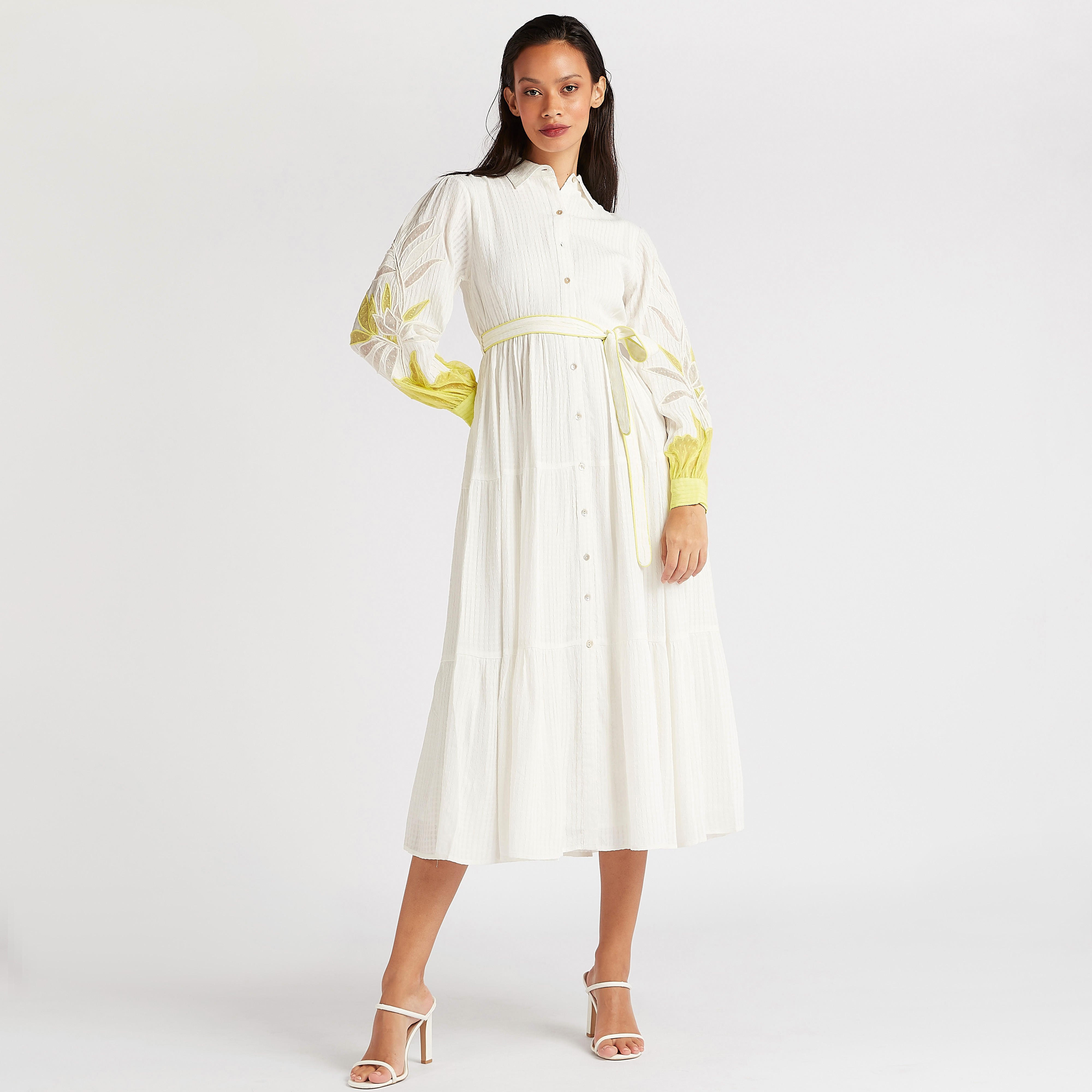 Iconic Embroidered Midi A-line Dress with Long Sleeves-women-clothing-dresses-image-1