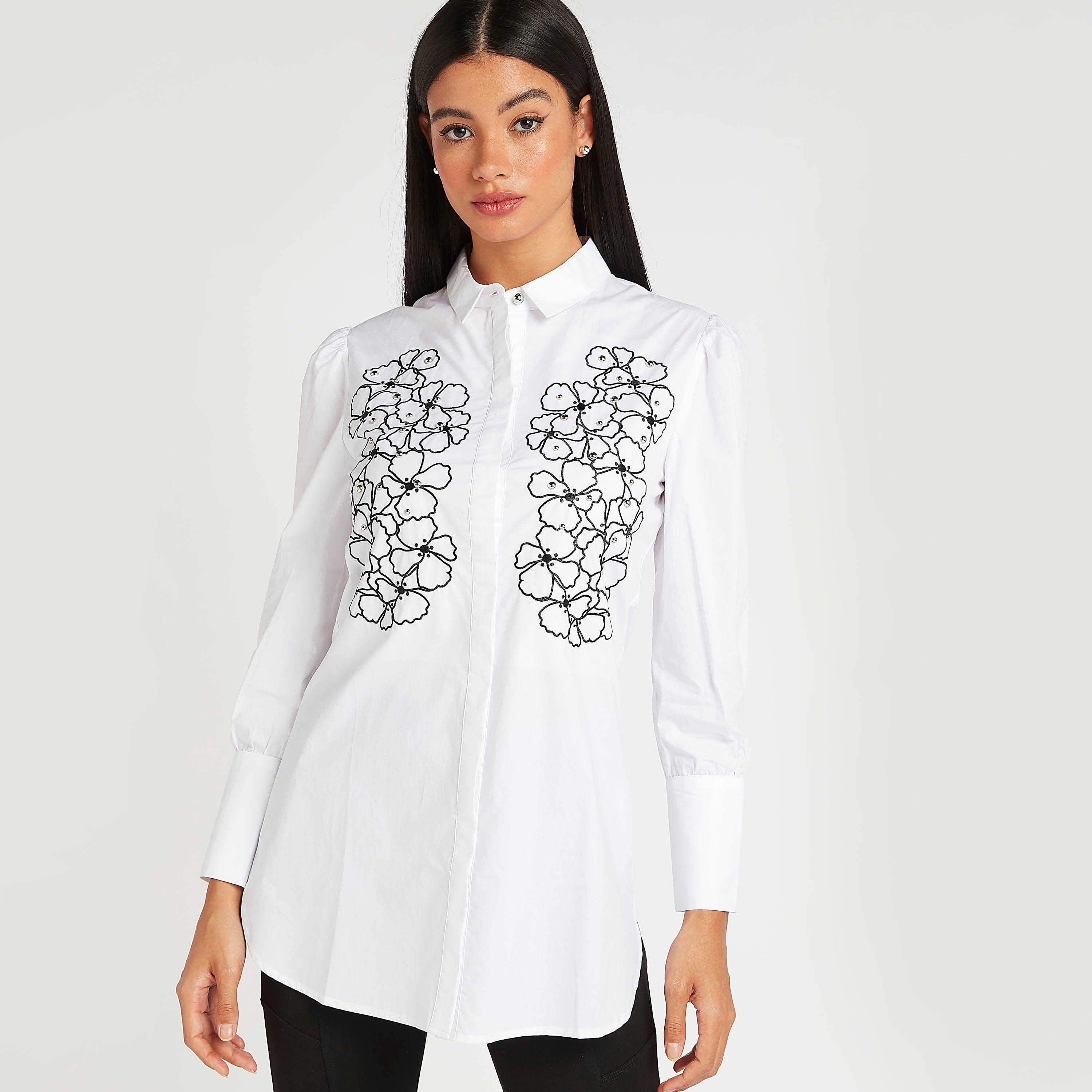 قميص مطرّز بأزهار مع ياقة عادية وأكمام طويلة من آيكونيك-women-clothing-shirtsandblouses-shirts-image-1