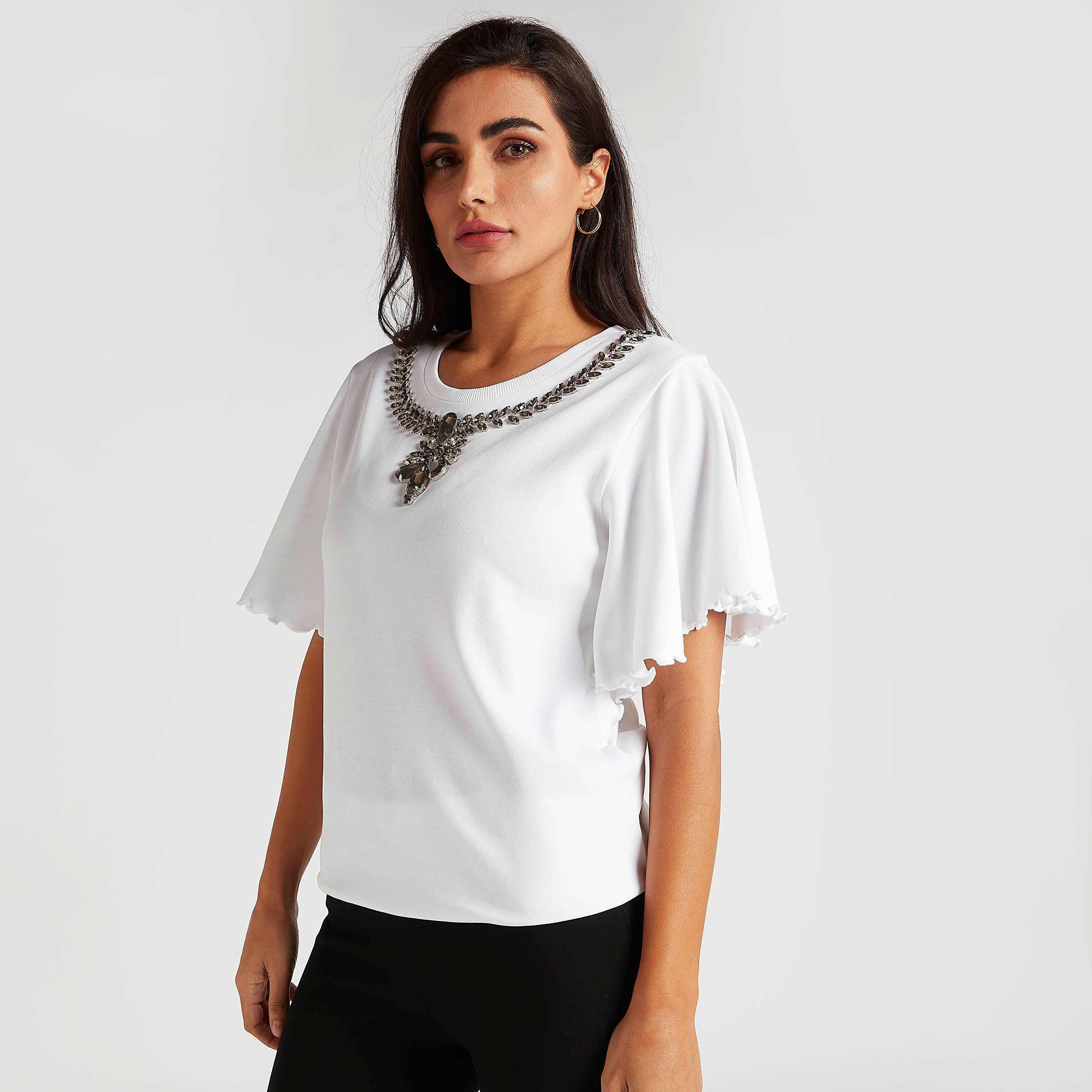بلوزة مطرزة بأكمام لامعه-women-clothing-shirtsandblouses-blouses-image-1