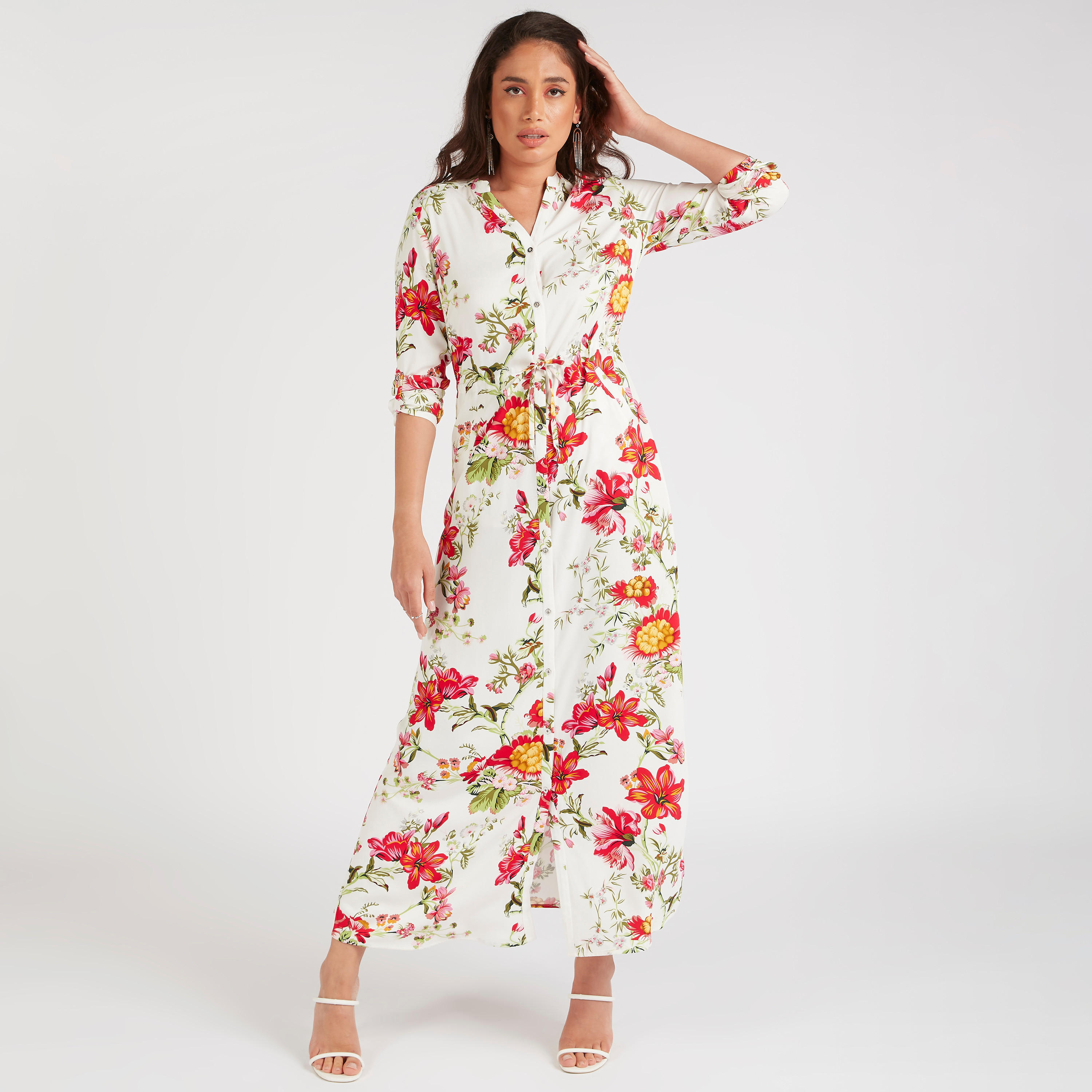 Iconic Floral Print Maxi A-line Dress with Waist Tie-Ups-women-clothing-dresses-image-1