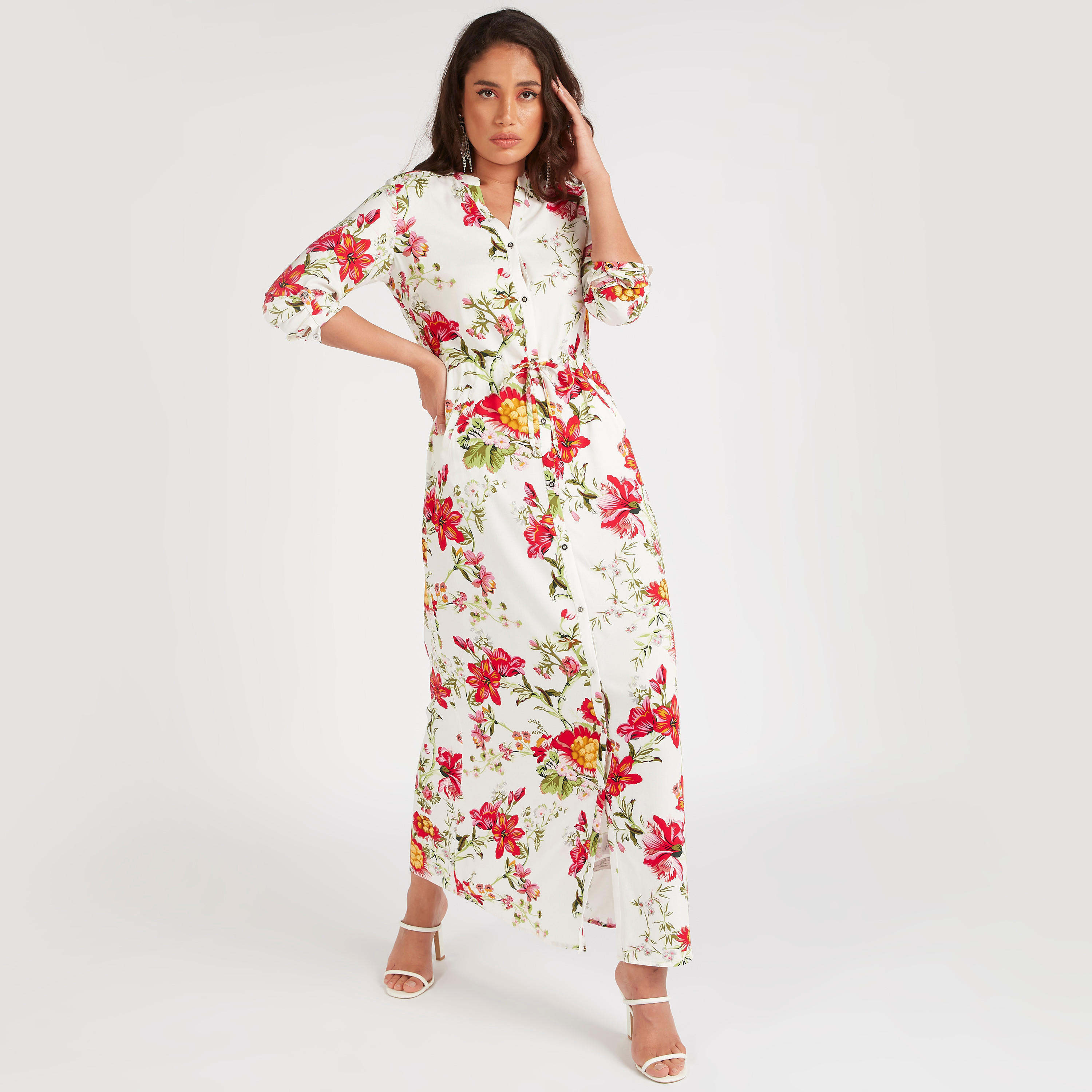 Iconic Floral Print Maxi A-line Dress with Waist Tie-Ups-women-clothing-dresses-image-2